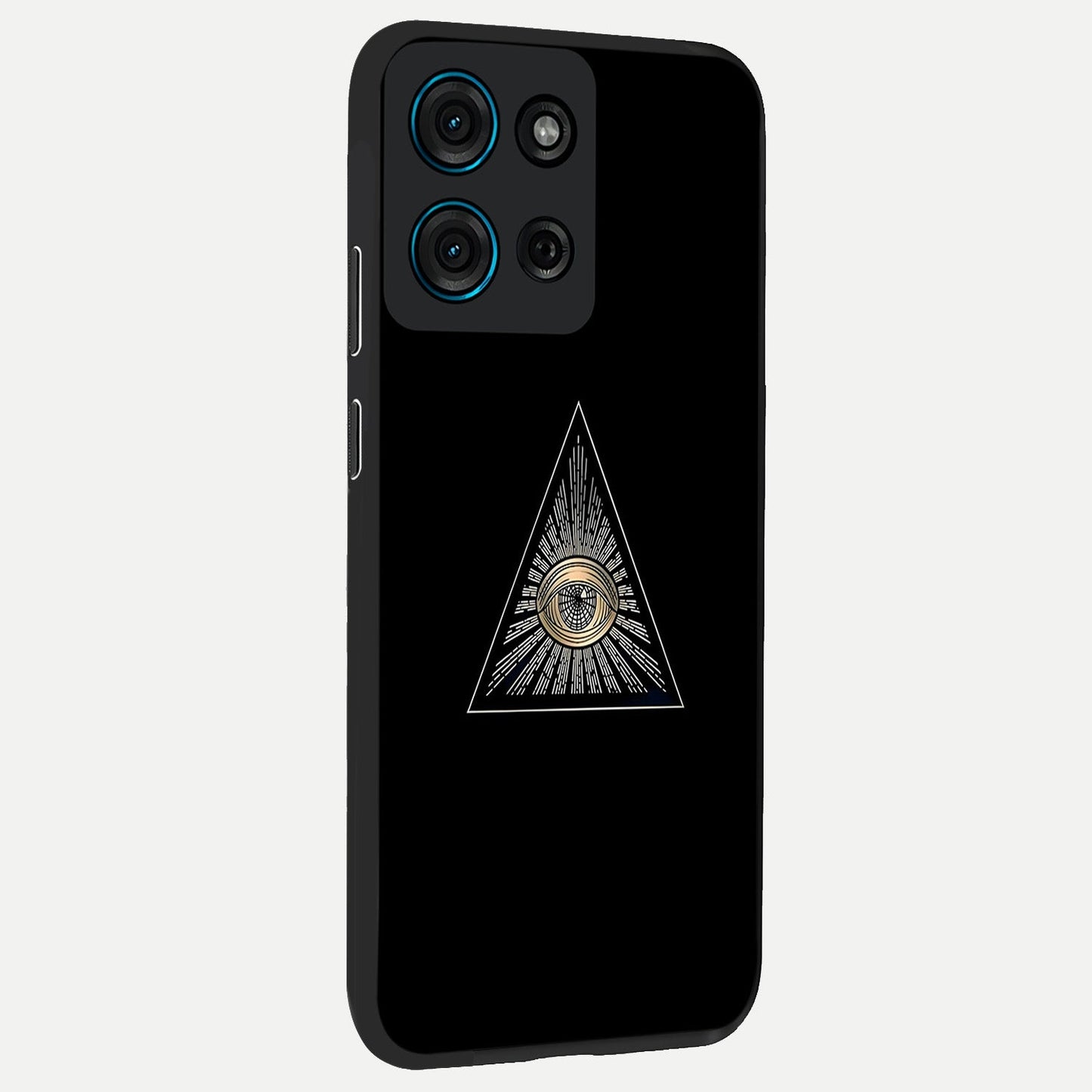 Illuminati Evil Glass Case upright view showcasing striking illuminati artwork with mysterious symbolic theme.