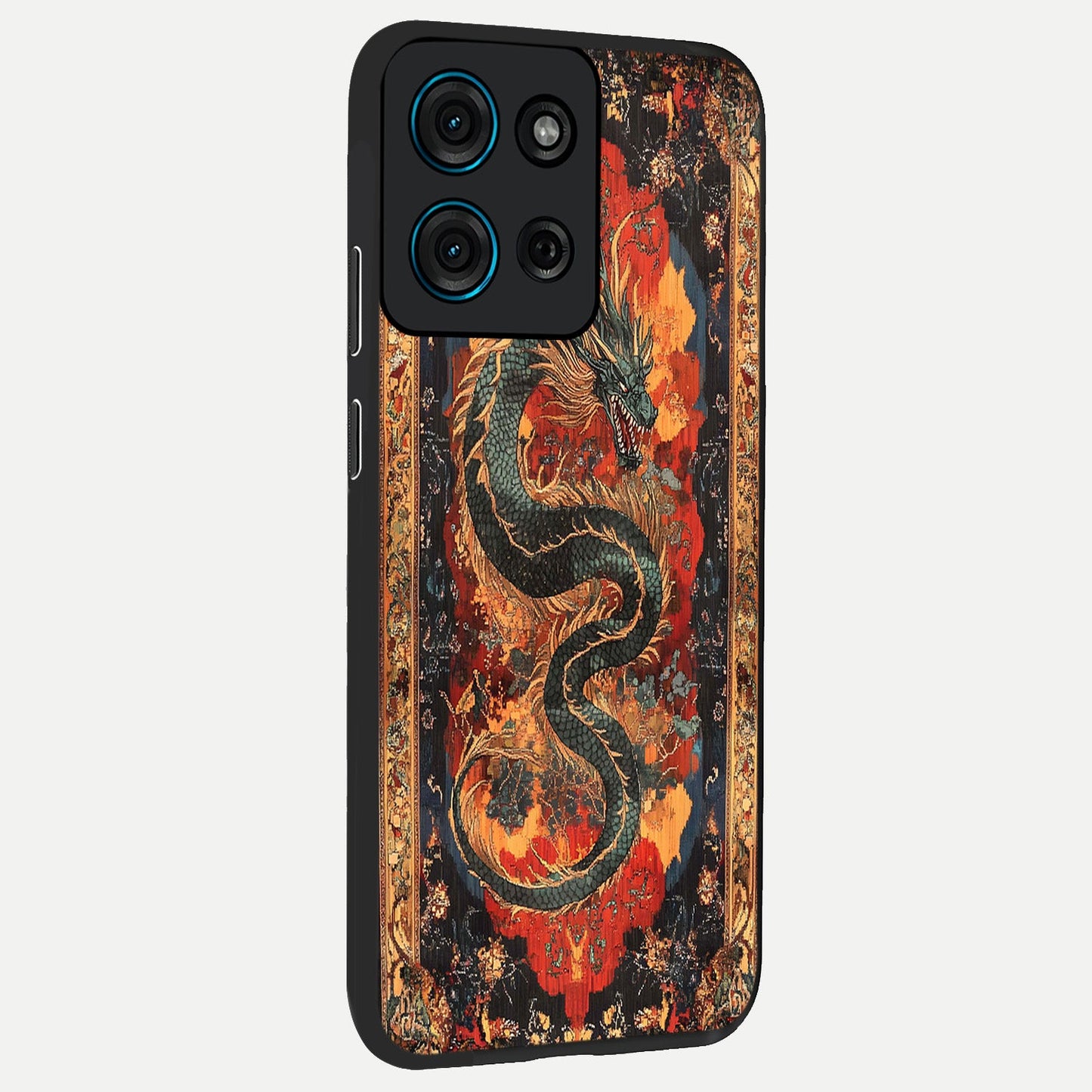 Inferno Dragon Soul Glass Case upright view showcasing intense dragon artwork with fantasy fire theme.