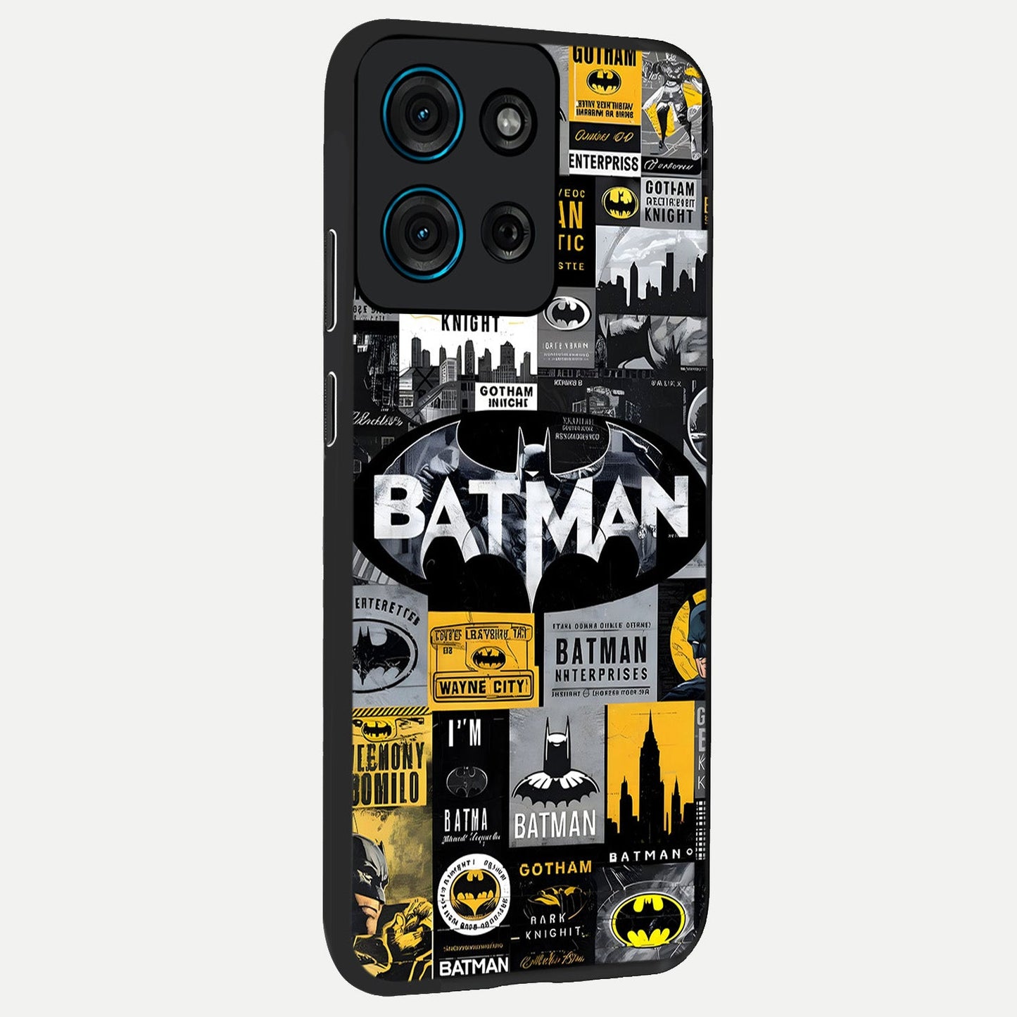 Knight Gotham Rise Glass Case upright view showcasing bold vigilante themed artwork with gothic city vibe.