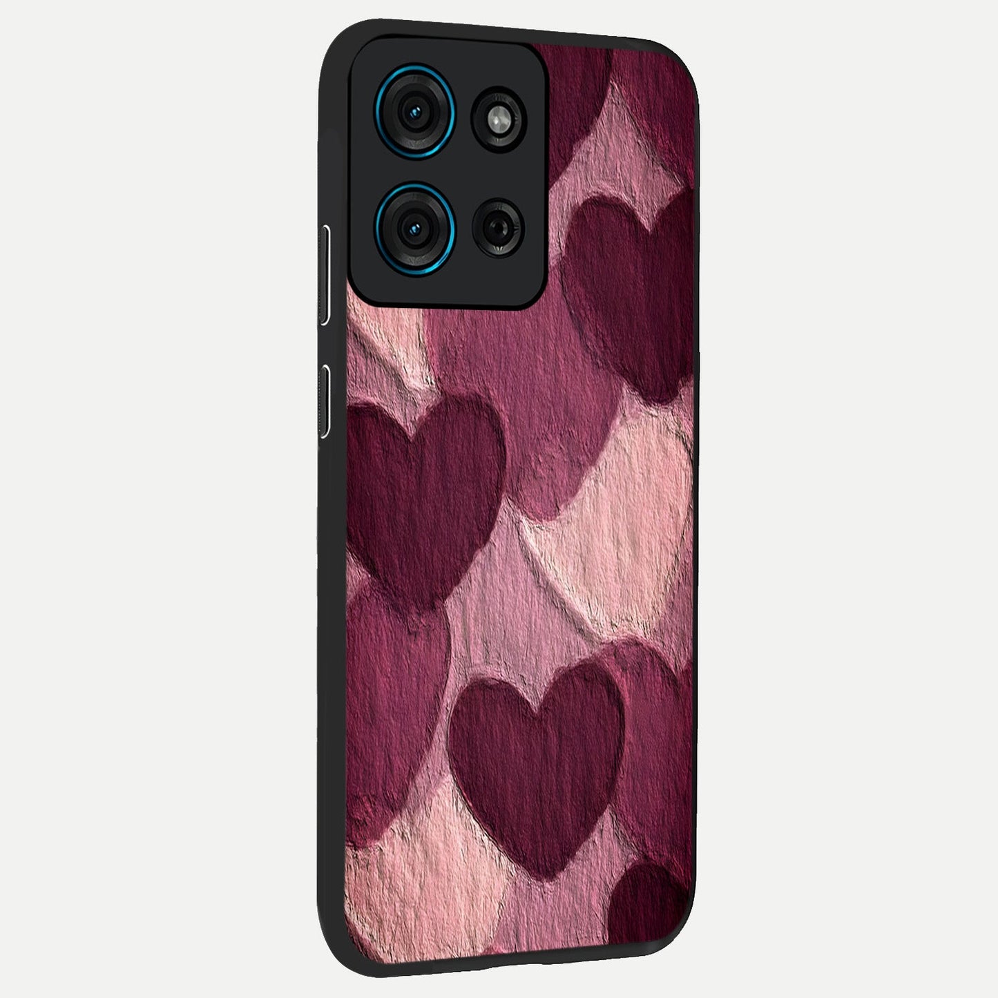 Layered Paper Hearts Glass Case upright view showcasing decorative layered heart artwork with sweet love theme.
