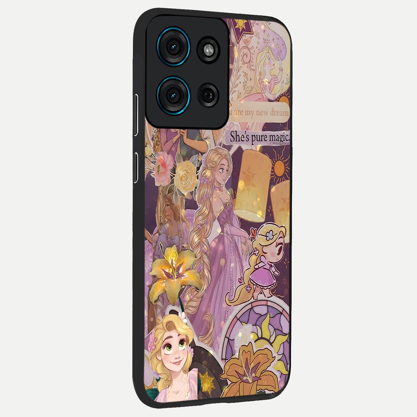 Magical Tangled Dream Glass Case upright view showcasing enchanting artistic artwork with dreamy fantasy theme.