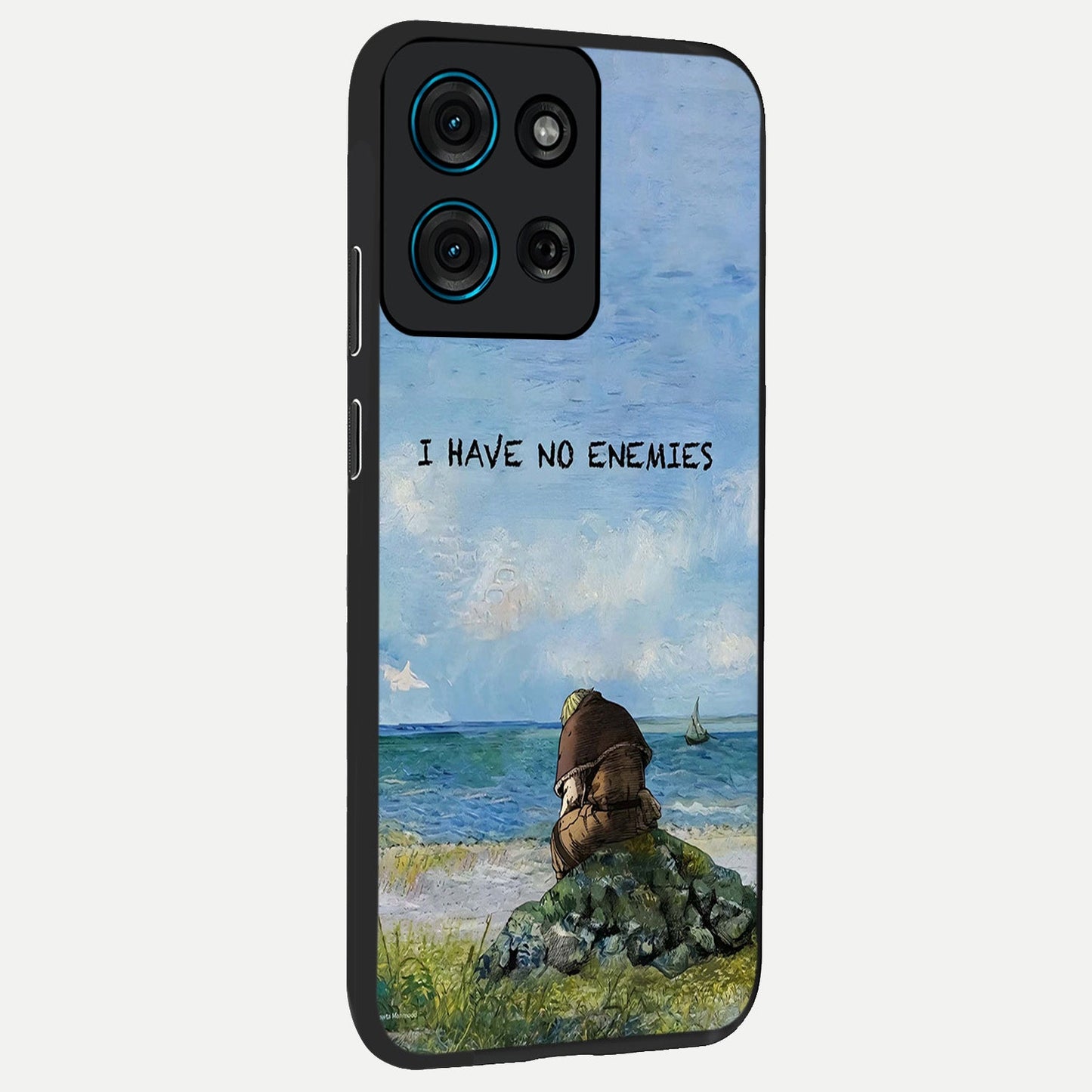 Peace Beyond War Glass Case upright view showcasing powerful peace symbol artwork with inspirational theme.
