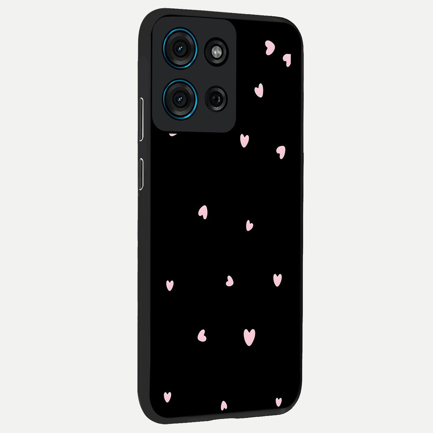 Pink Love Drops Glass Case upright view showcasing charming heart drop artwork with romantic playful theme.