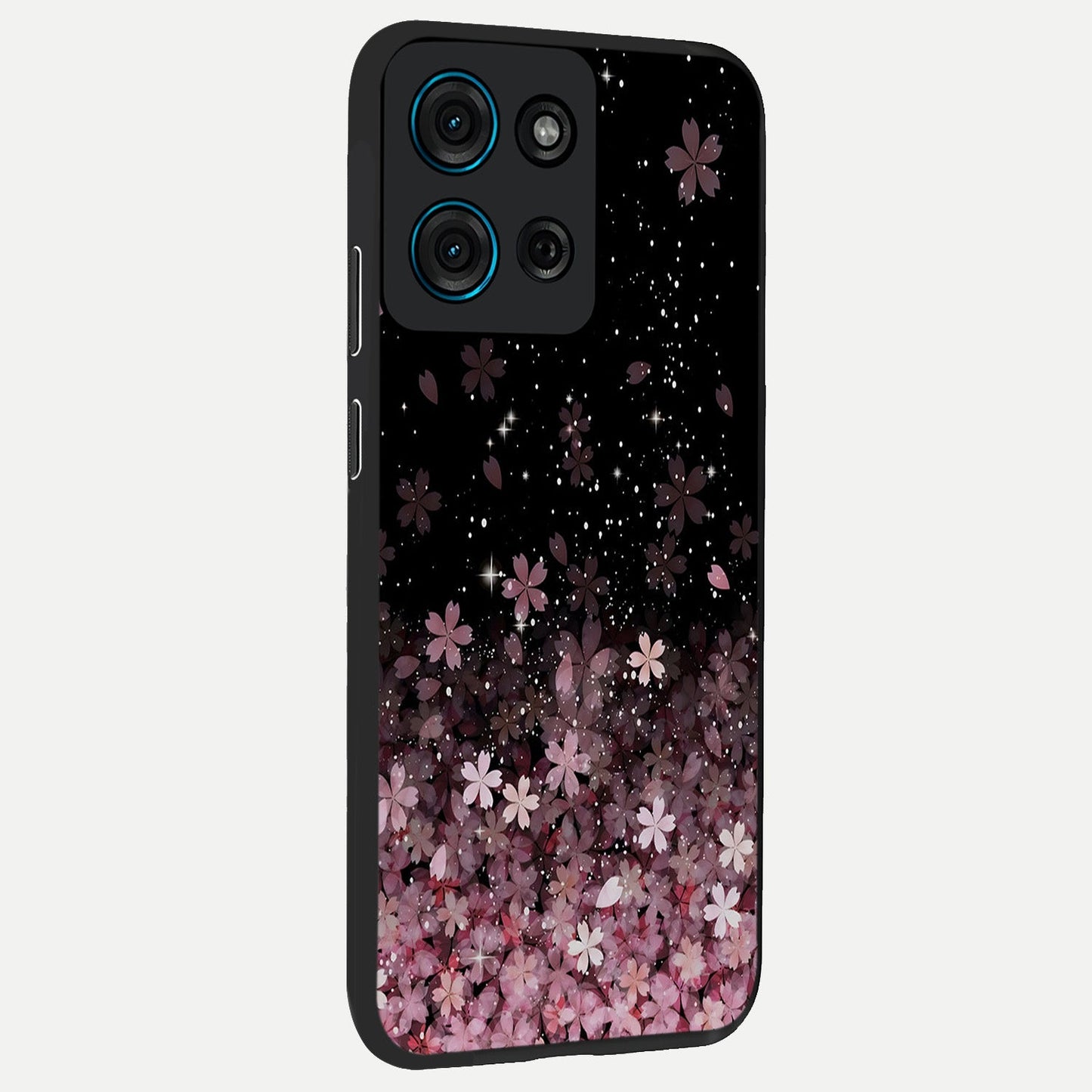 Small Starry Flowers Glass Case upright view showcasing charming floral artwork with dreamy starry theme.