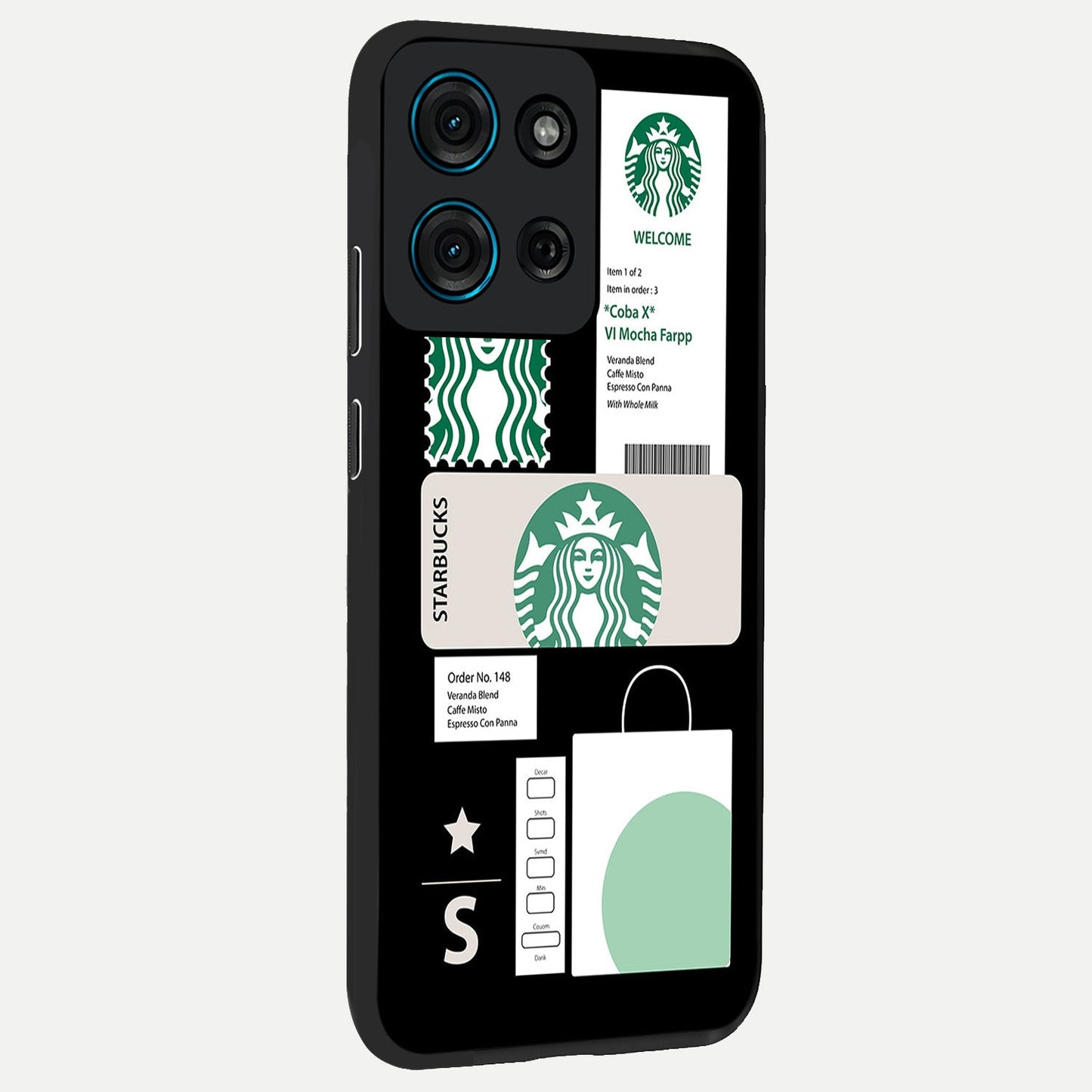 Starbucks Mocha Glass Case upright view showcasing trendy coffee inspired artwork with modern lifestyle theme.