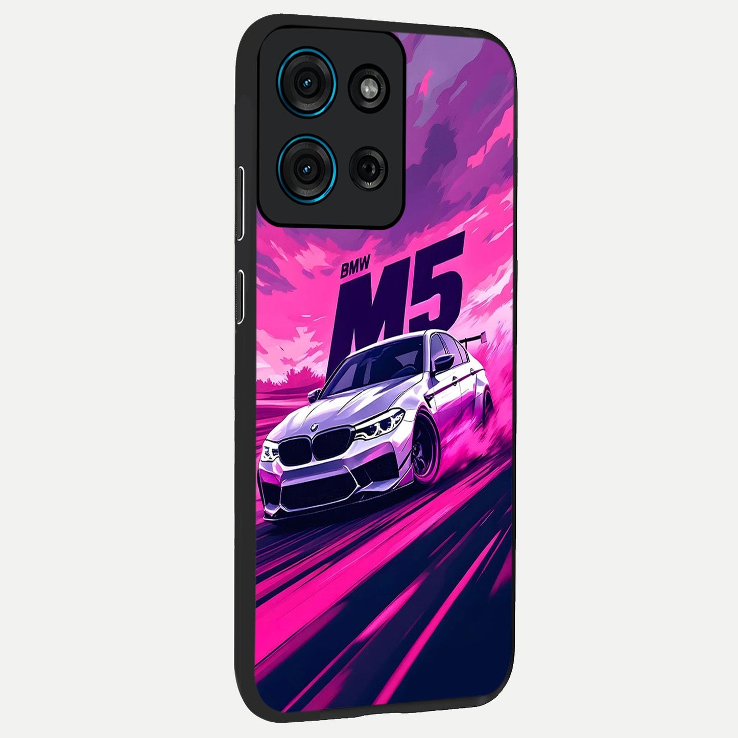 Velocity Drift Pulse Glass Case upright view showcasing powerful racing artwork with energetic motorsport theme.