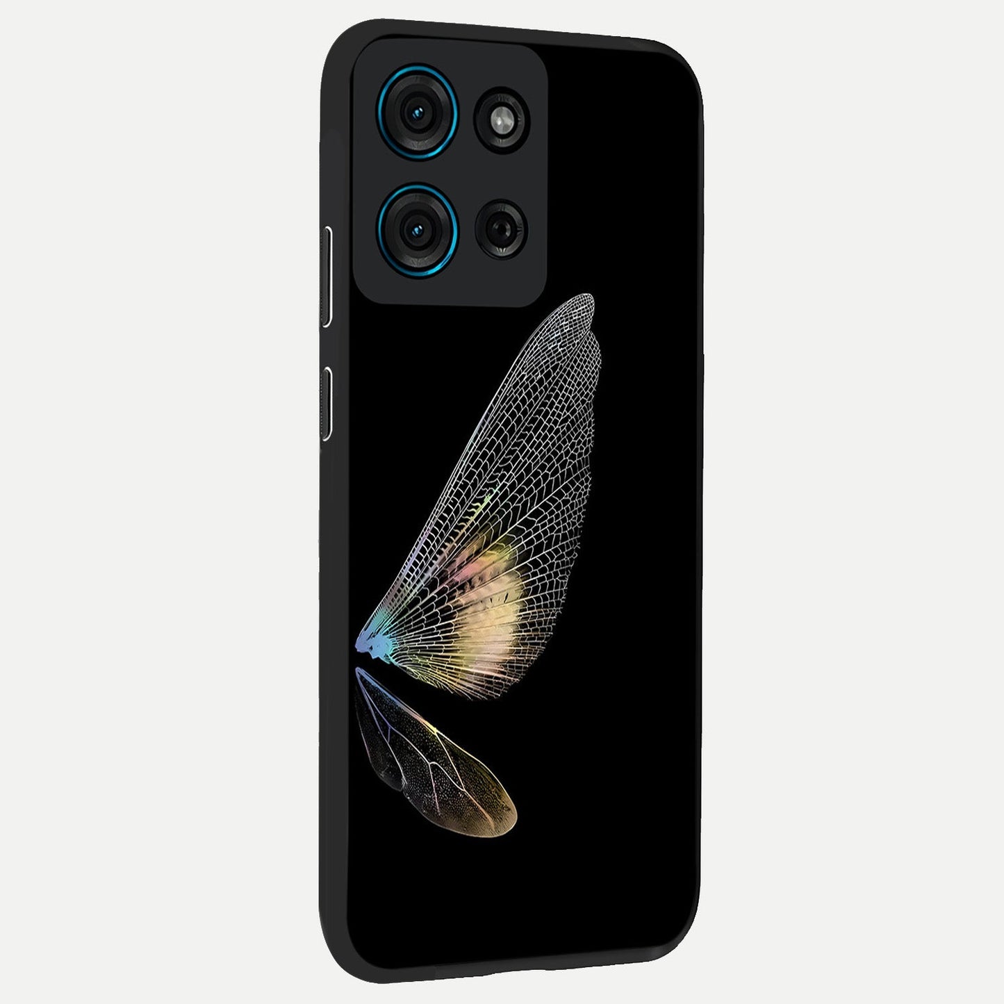 Whispers Of Wings Glass Case upright view showcasing elegant wing artwork with light airy theme.