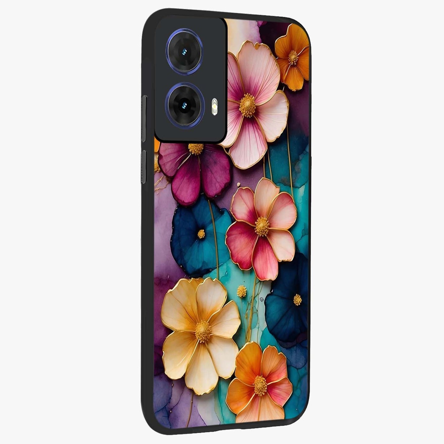 Artlyn Grace Flower Pattern Glass Case upright view showcasing graceful floral artwork with aesthetic botanical style.