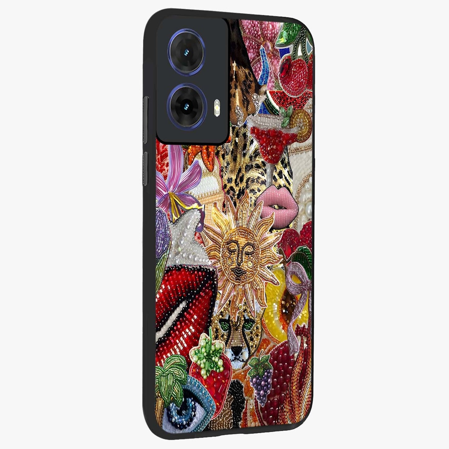 Beaded Fashion Jungle Glass Case upright view showcasing tropical jungle aesthetic with decorative bead elements.