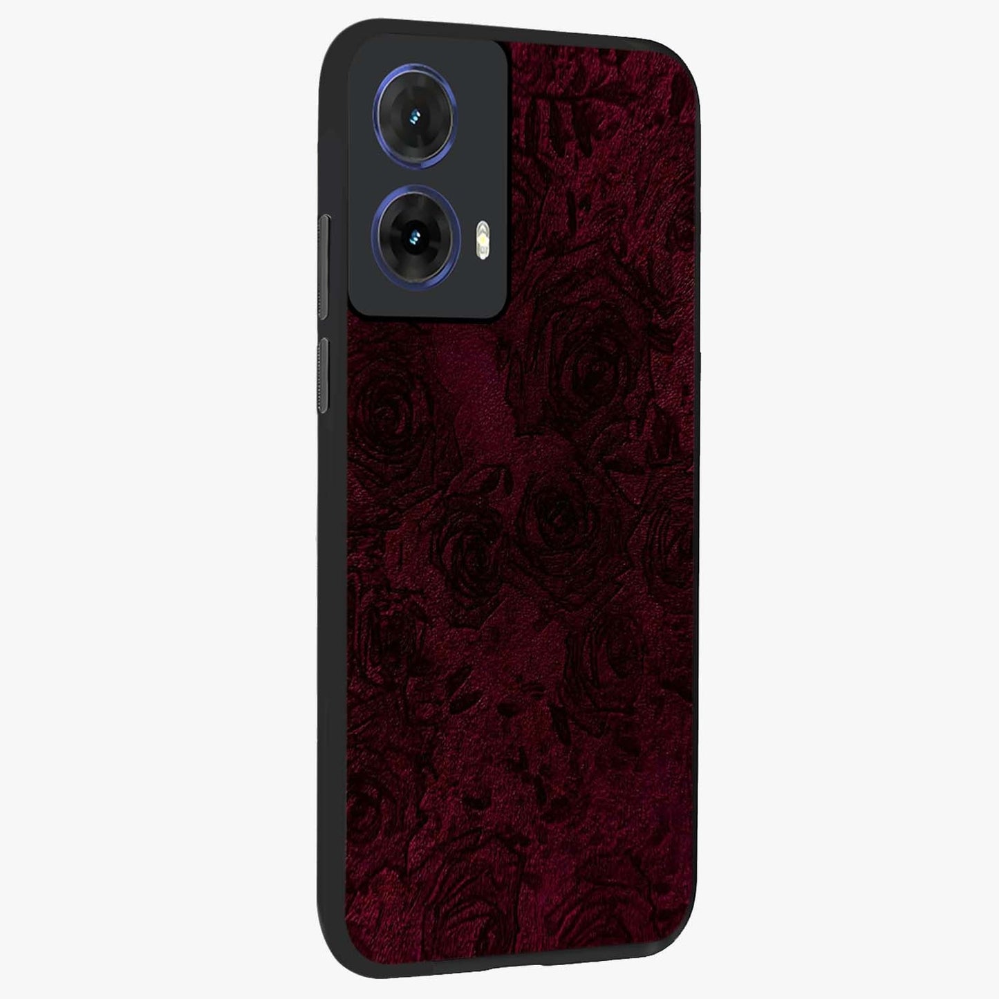 Crimson Fade Flow Glass Case upright view showcasing dynamic crimson flow artwork with stylish abstract theme.