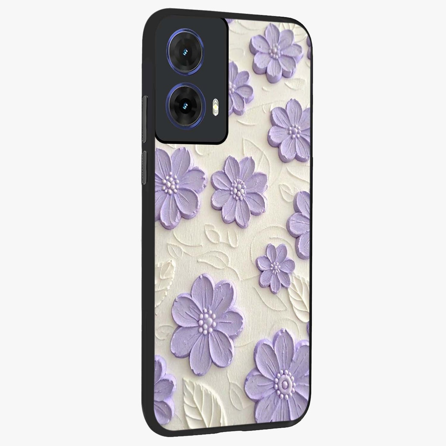 Floral Wall Art With Purple Flowers Glass Case upright view showcasing elegant purple flower artwork with decorative floral theme.