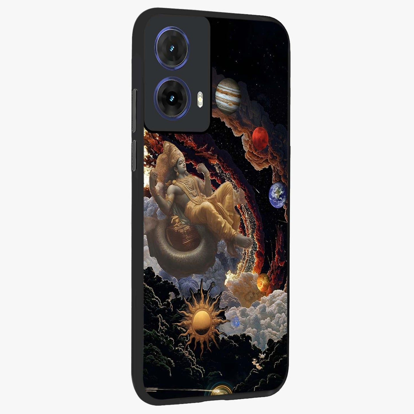 Galactic Divine God Glass Case upright view showcasing mystical divine artwork with dramatic cosmic theme.