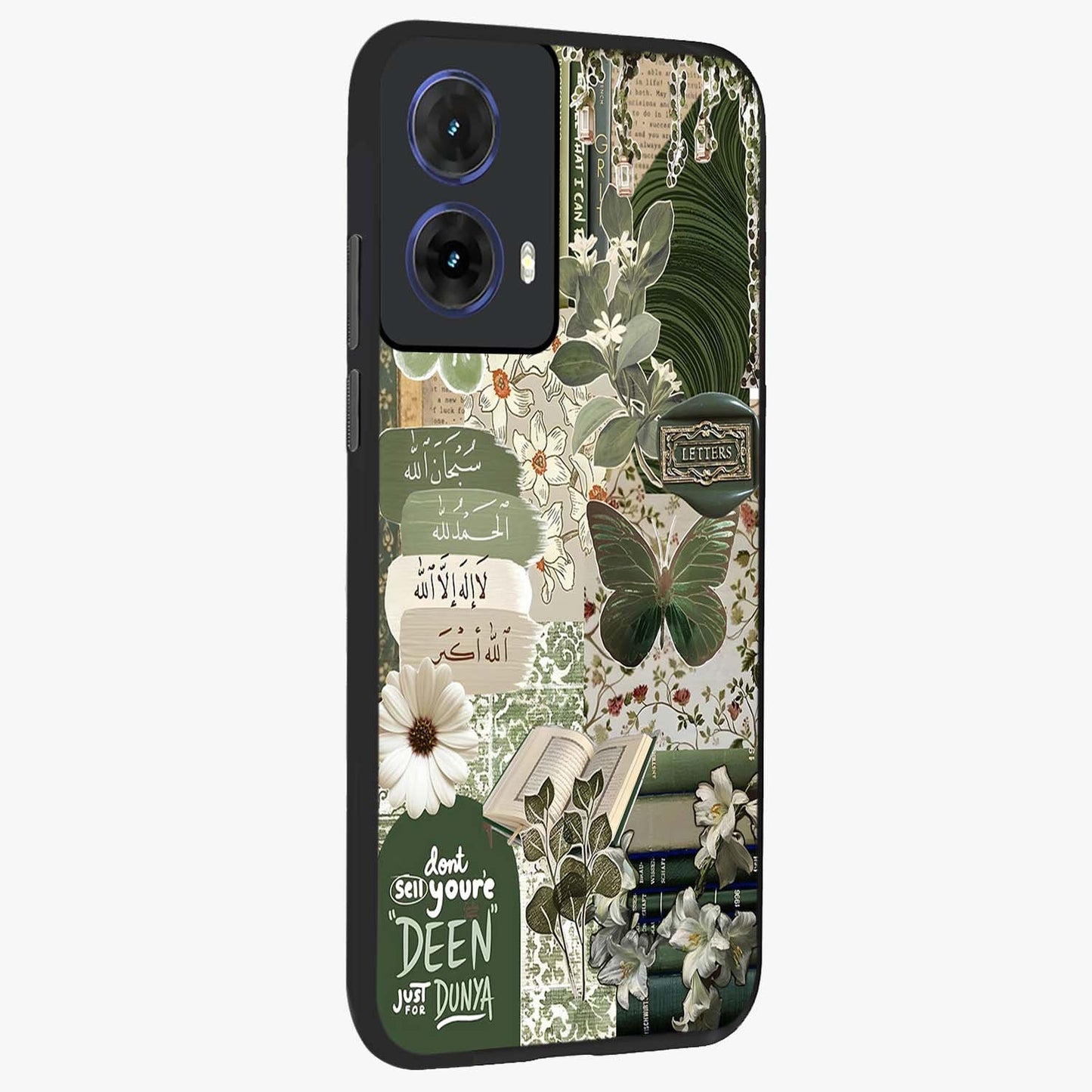 Green Islamic Books Quotes Glass Case upright view showcasing meaningful Islamic quote artwork with calm spiritual theme.