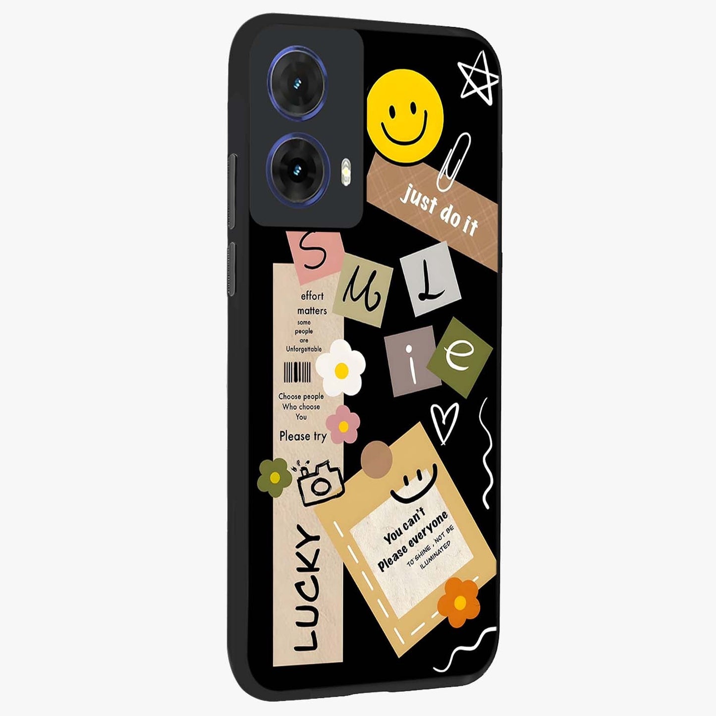 Lucky Aesthetic Collage Glass Case upright view showcasing vibrant collage artwork with youthful aesthetic theme.