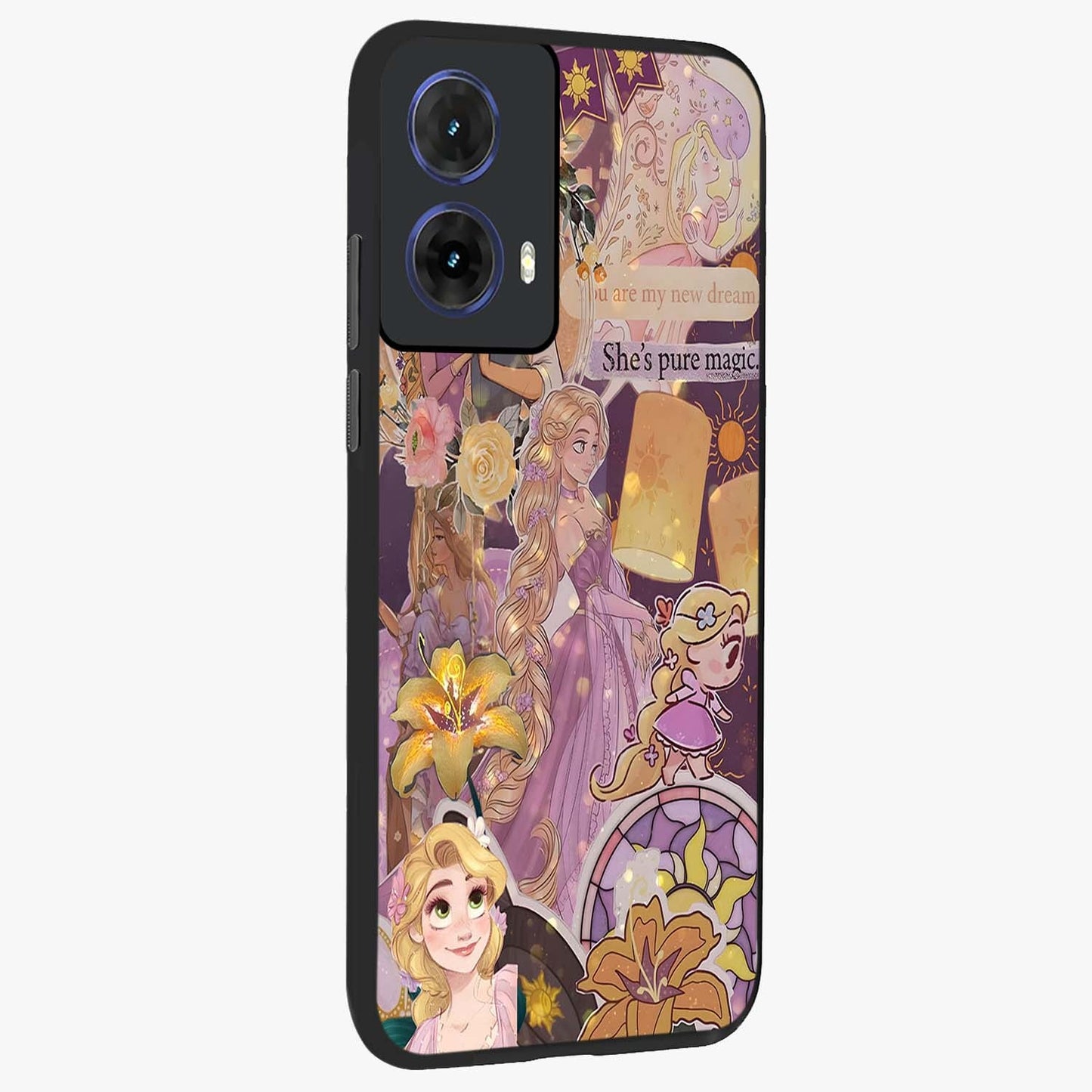 Magical Tangled Dream Glass Case upright view showcasing enchanting artistic artwork with dreamy fantasy theme.