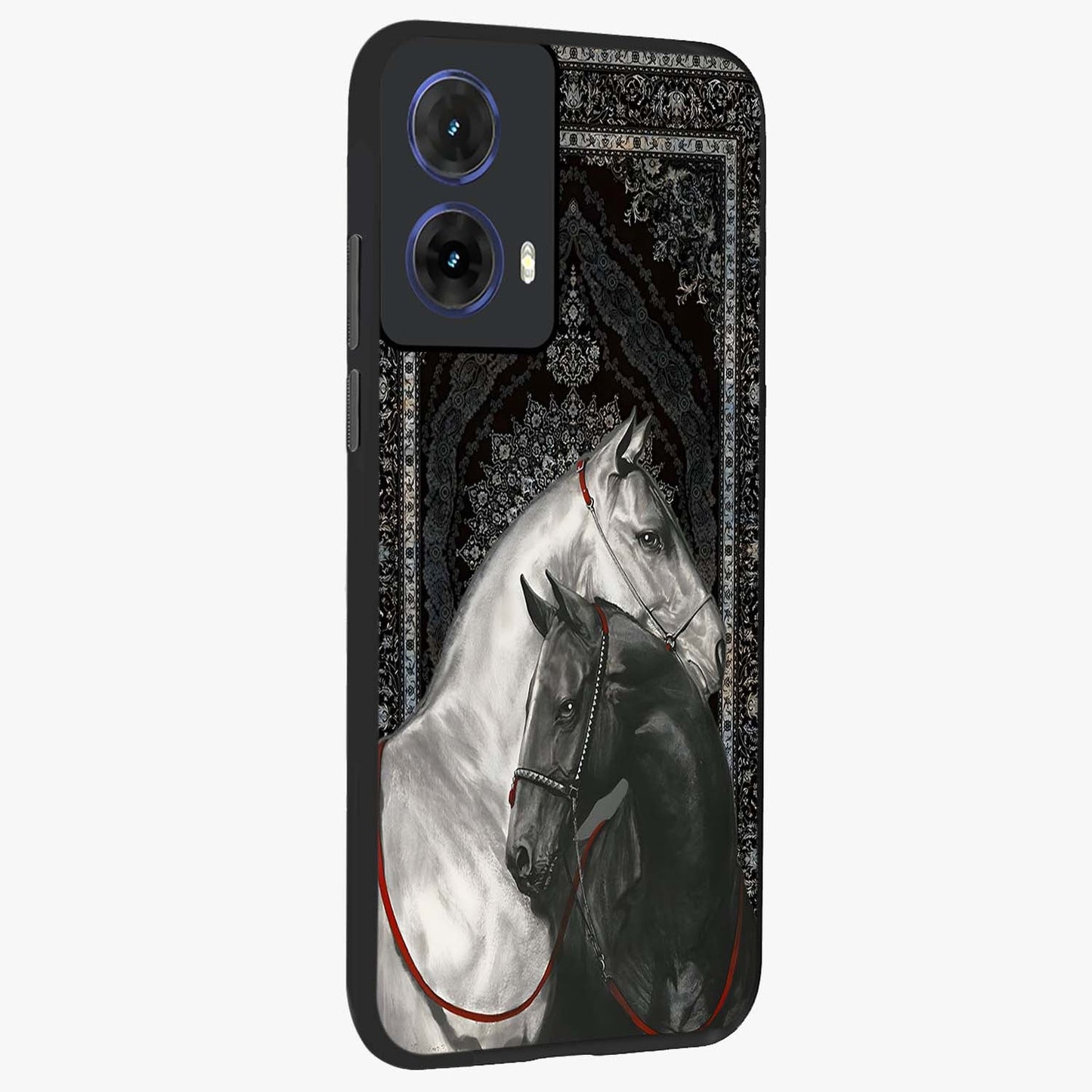 Majestic Ride Legacy Glass Case upright view showcasing dynamic ride inspired artwork with modern automotive theme.