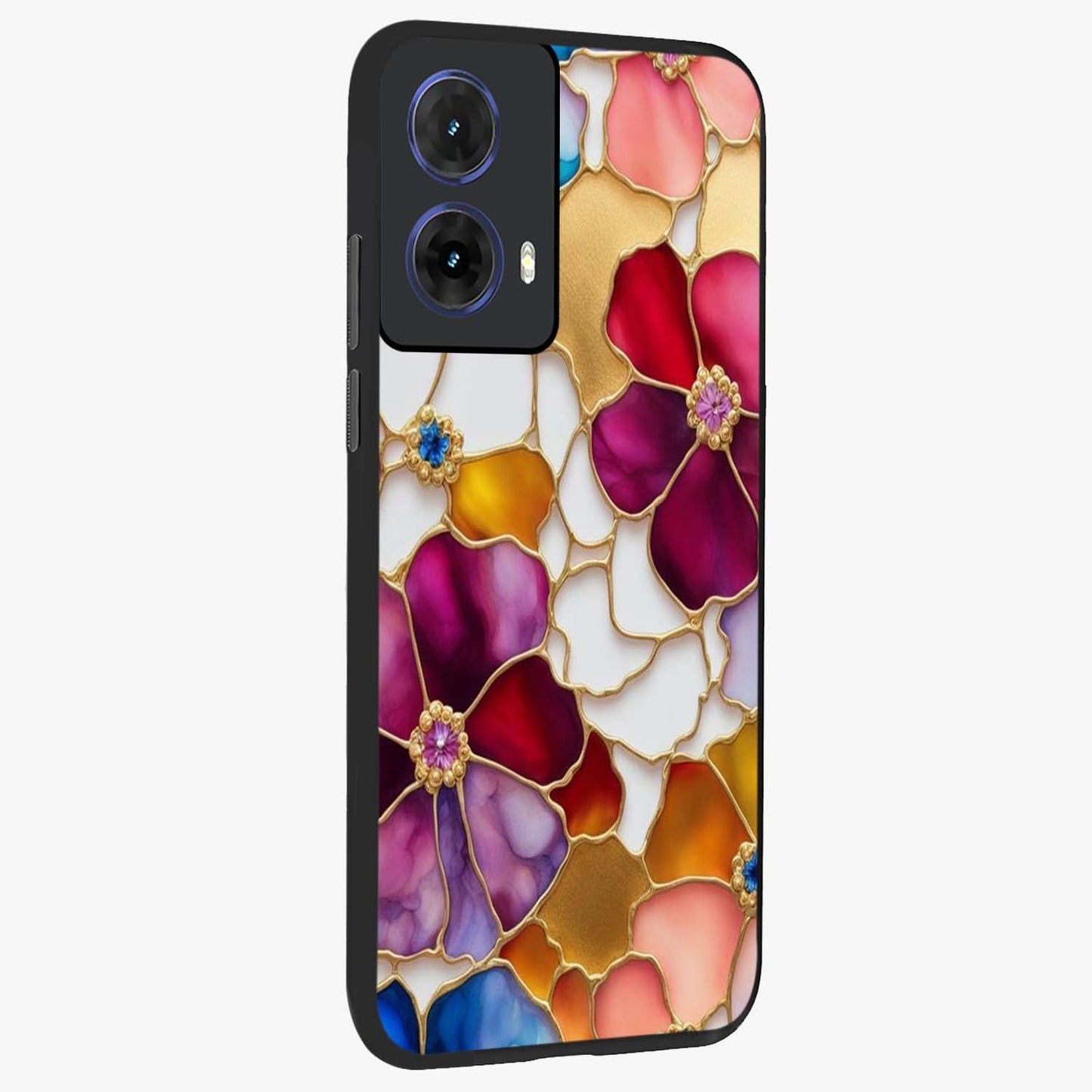 Marble Flower Pattern Glass Case upright view showcasing decorative marble flower artwork with refined style.