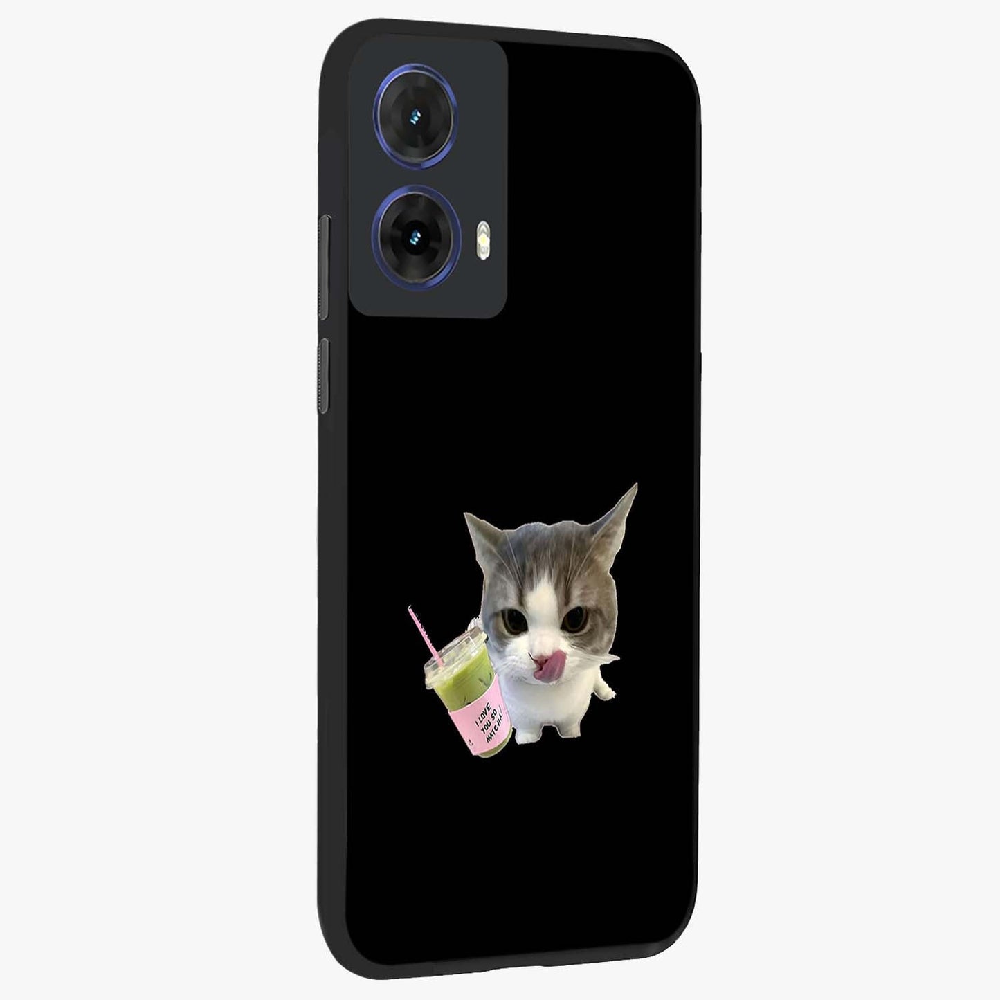 Matcha Cat Style Glass Case upright view showcasing charming cat artwork with cozy aesthetic theme.