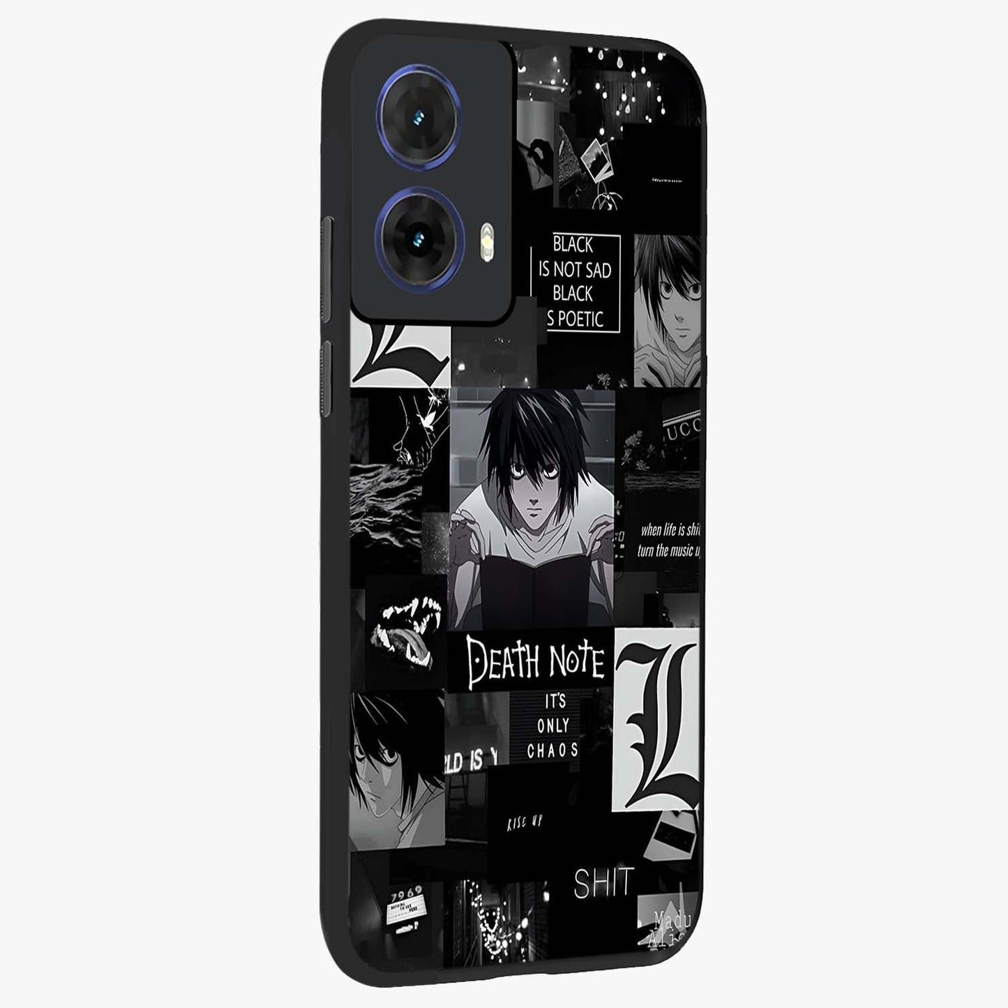 Midnight Chaos Mind Glass Case upright view showcasing expressive abstract artwork with bold dark theme.