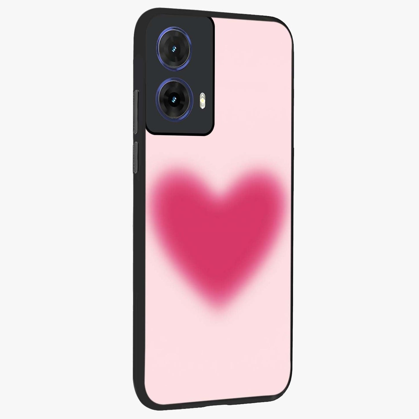 Pink Aura Heart Glass Case upright view showcasing romantic heart artwork with soft pastel theme.