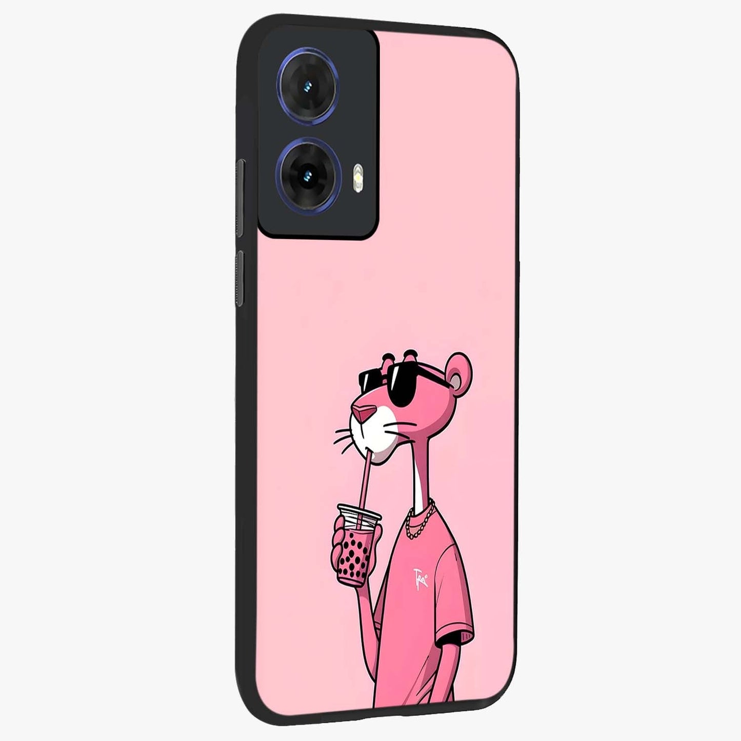 Pink Panther Glass Case upright view showcasing fun animated artwork with stylish retro cartoon theme.