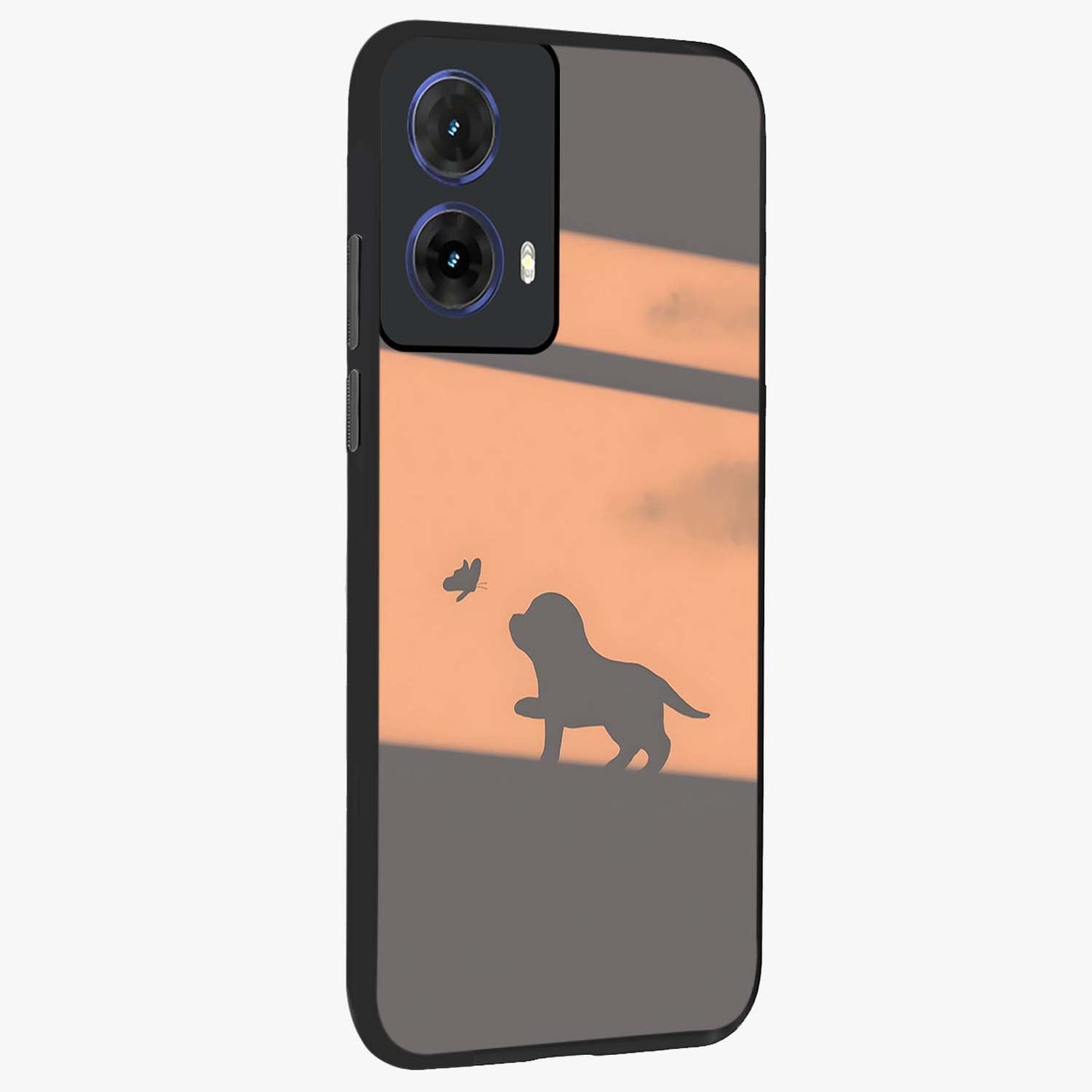 Puppy Shadow Art Glass Case upright view showcasing charming puppy artwork with creative silhouette theme.