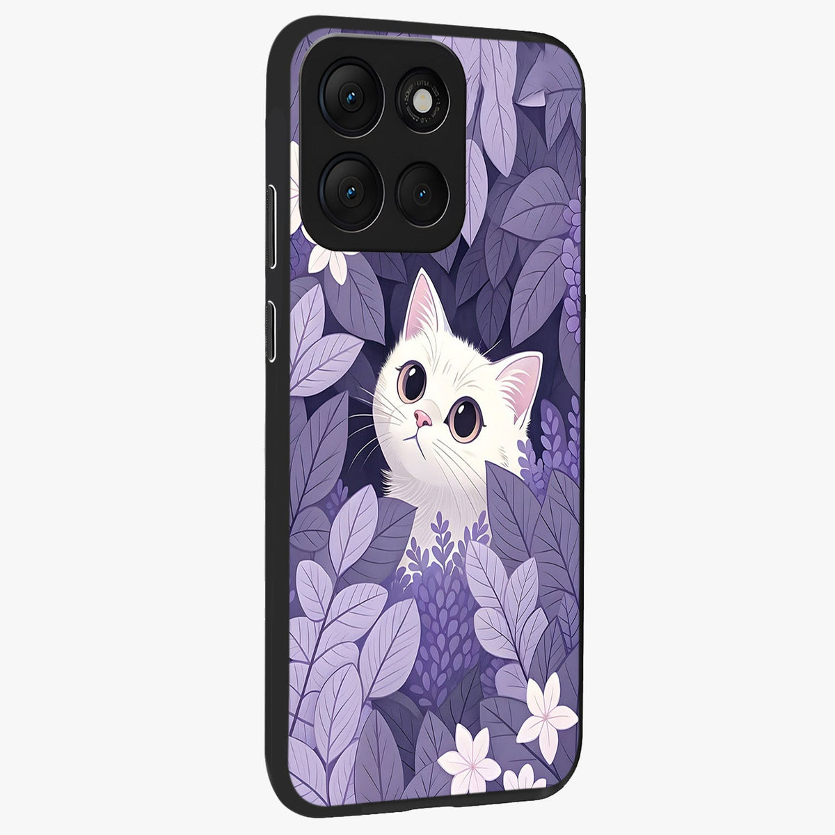 Lilac Hide Peek Cat Glass Case upright view showcasing charming cat artwork with adorable peek theme.