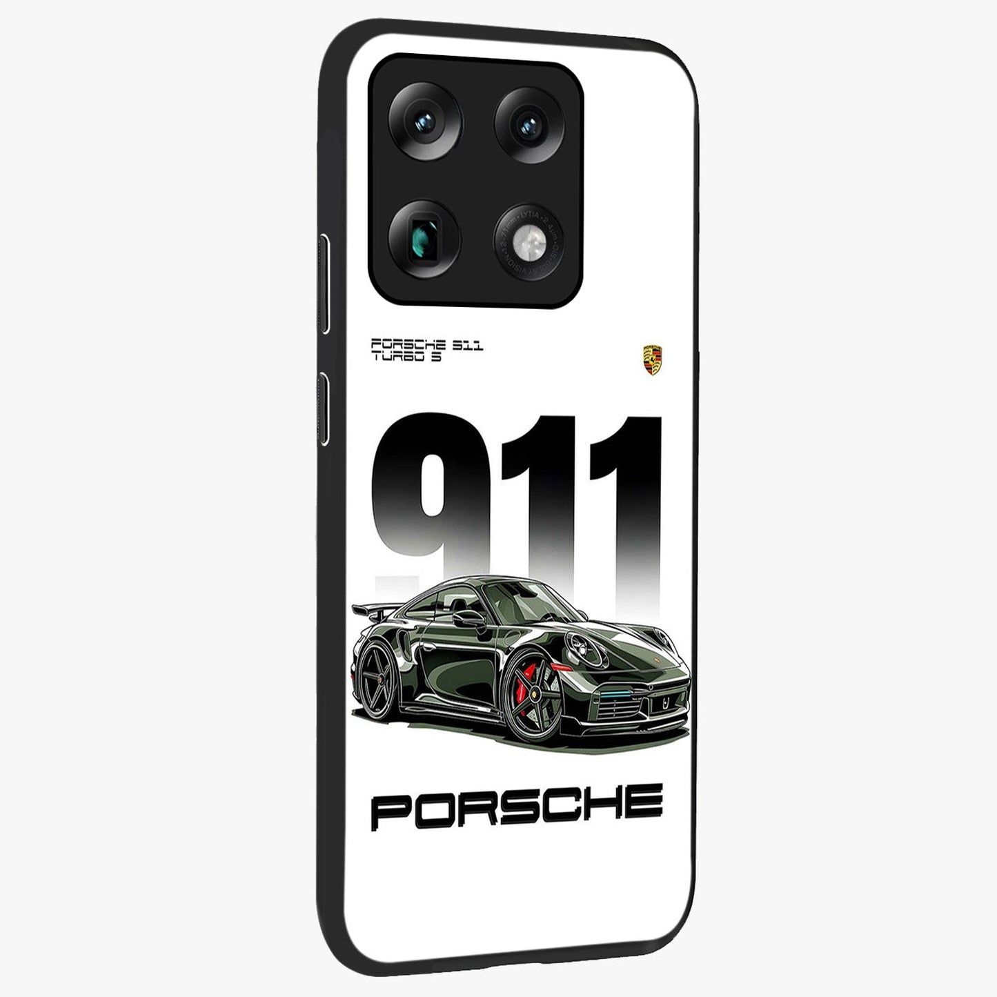 911 Turbo Dominance Glass Case upright perspective showcasing powerful racing design and modern automotive aesthetic.