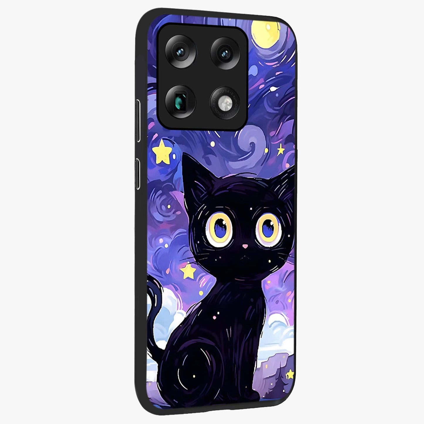 Abstract Cat Art Glass Case upright view showcasing creative feline illustration and aesthetic artistic style.