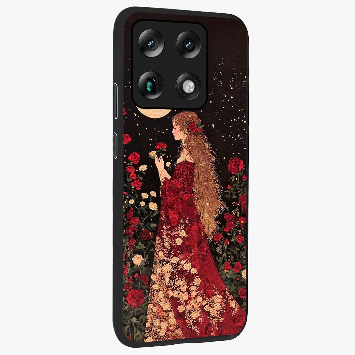 Crimson Dreams Glass Case upright view showcasing dreamy red toned artwork with modern aesthetic style.