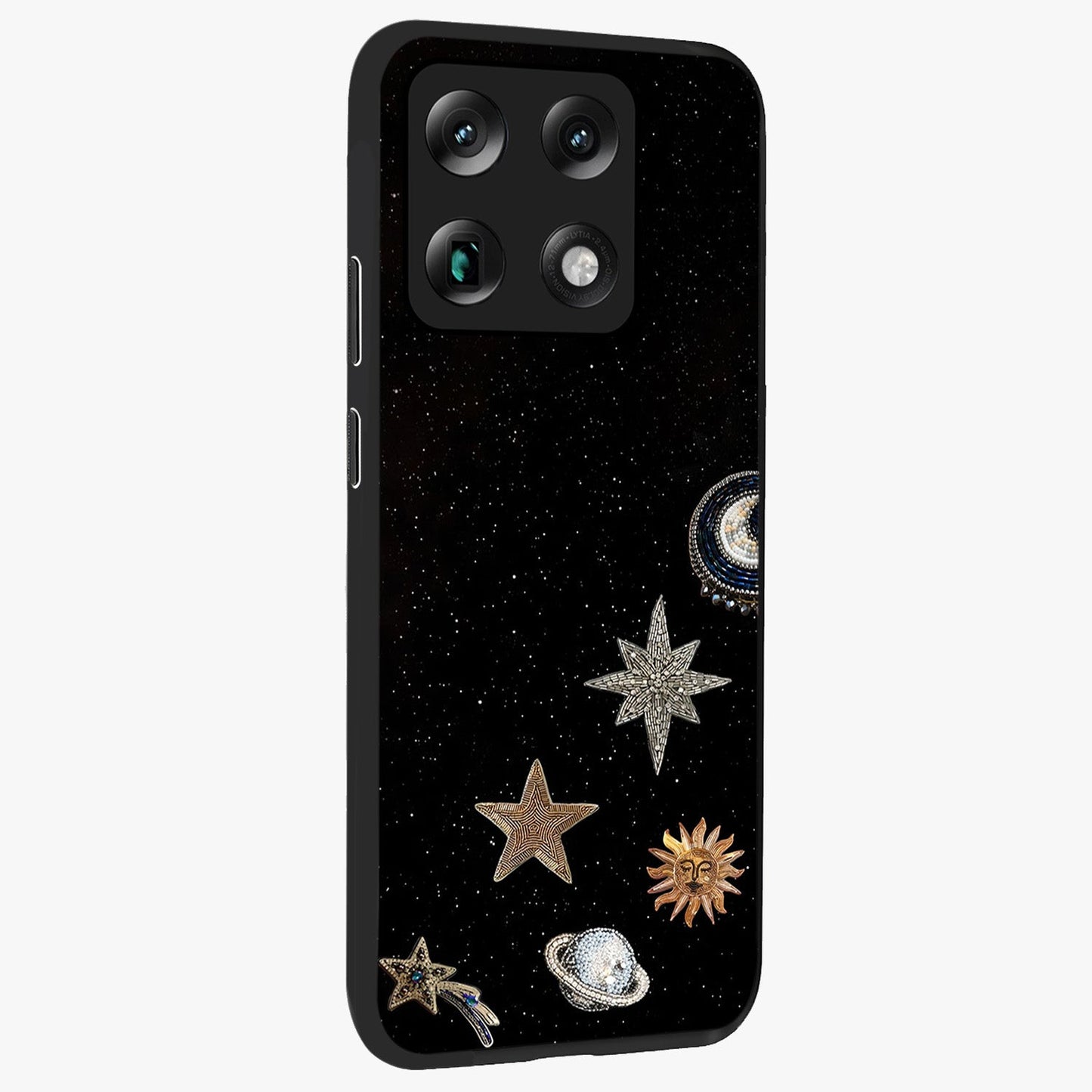 Galactic Charm Glow Glass Case upright view showcasing glowing cosmic charm artwork with magical celestial style.
