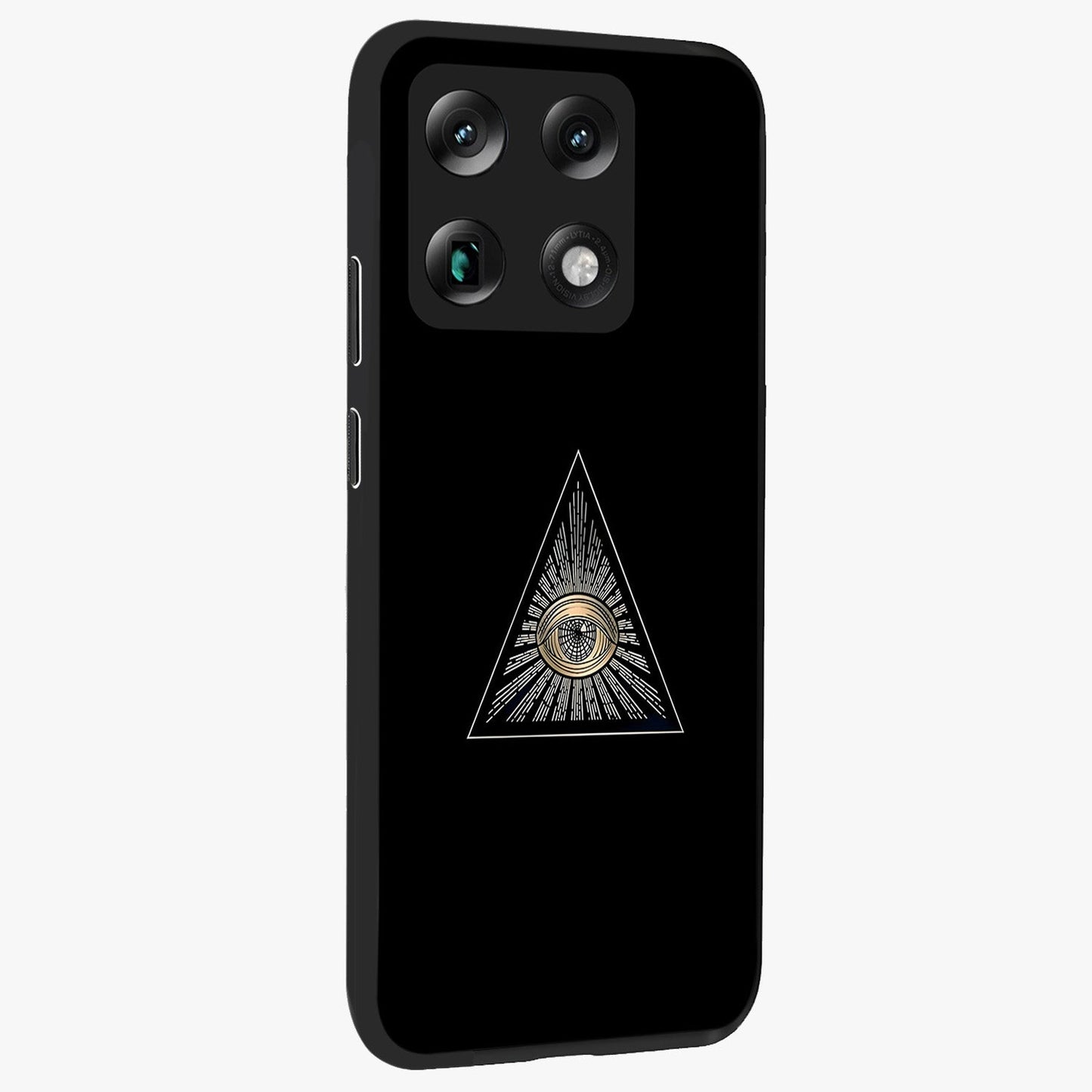 Illuminati Evil Glass Case upright view showcasing striking illuminati artwork with mysterious symbolic theme.