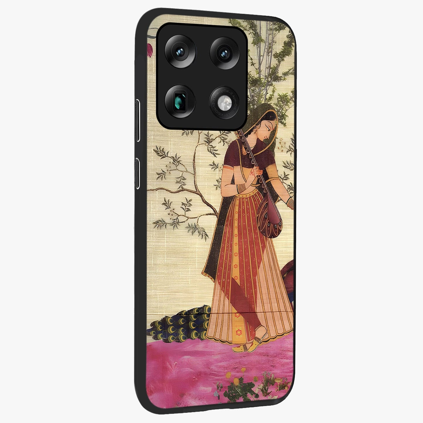 Lady With Veena Art Glass Case upright view showcasing classical veena artwork with traditional artistic theme.