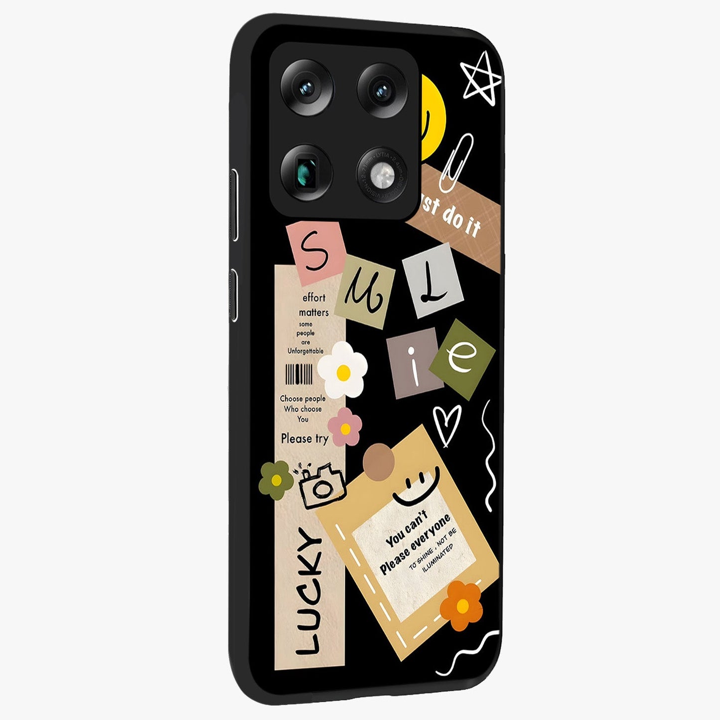 Lucky Aesthetic Collage Glass Case upright view showcasing vibrant collage artwork with youthful aesthetic theme.