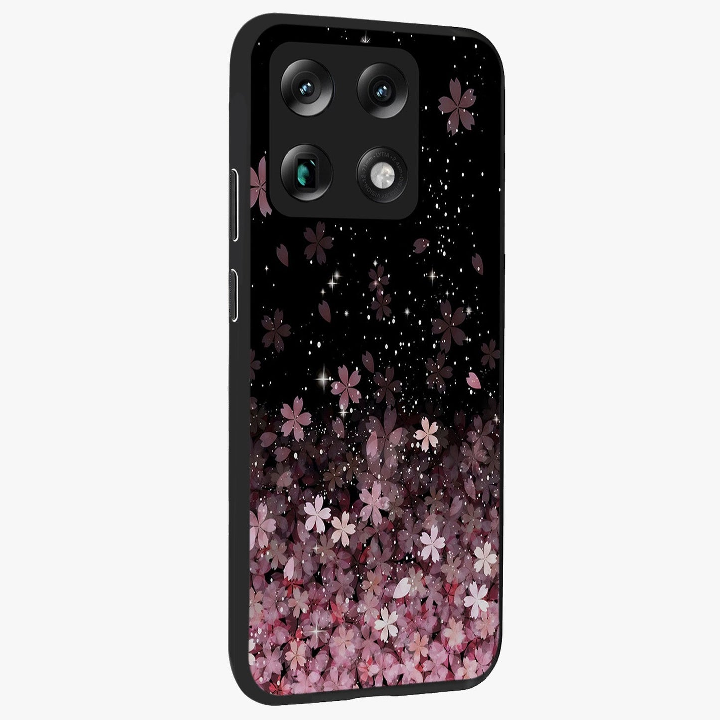 Small Starry Flowers Glass Case upright view showcasing charming floral artwork with dreamy starry theme.
