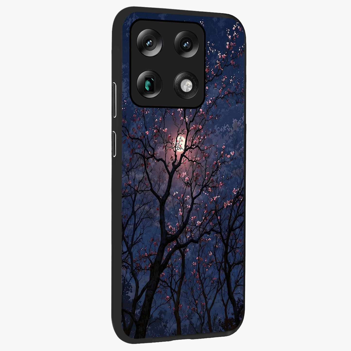 Twilight Sakura Serenade Glass Case upright view showcasing beautiful cherry blossom artwork with serene evening theme.