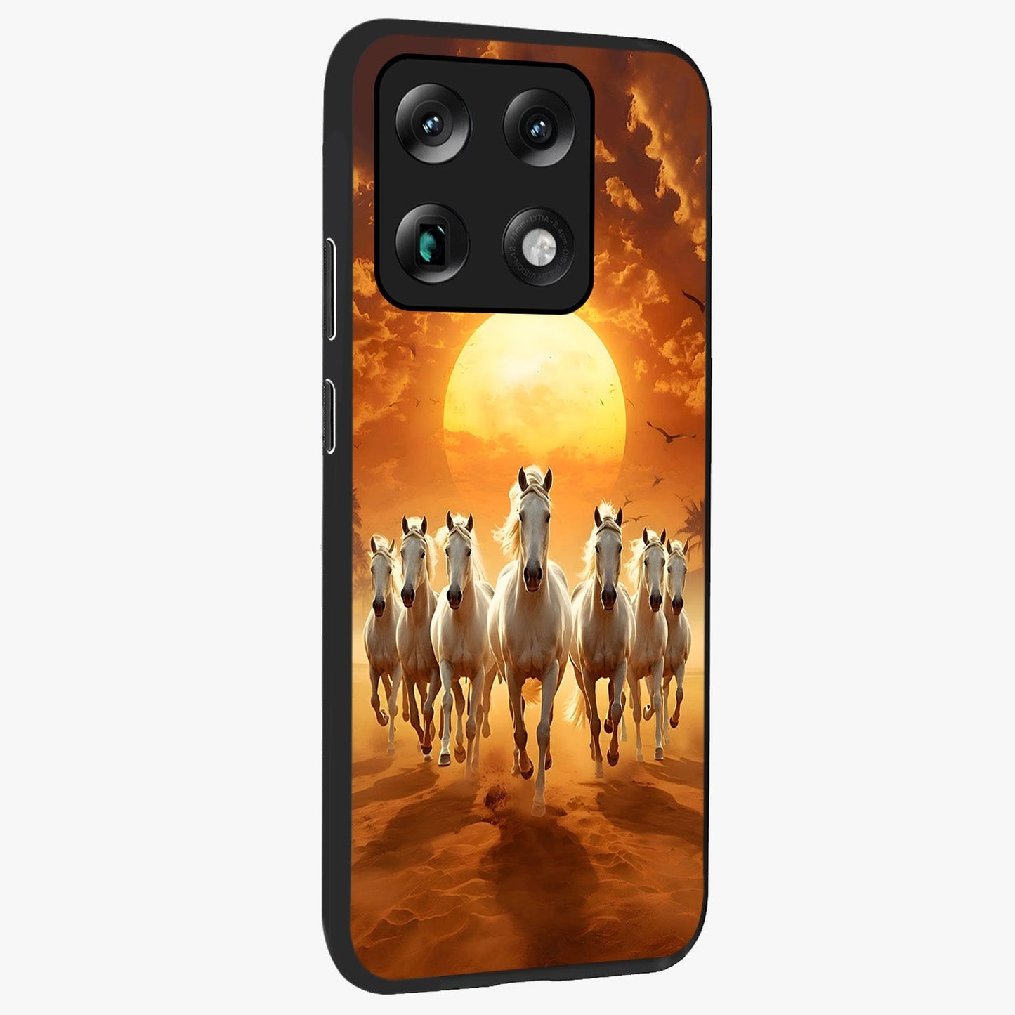 Wild Sunset Majesty Glass Case upright view showcasing dramatic sunset artwork with bold nature theme.