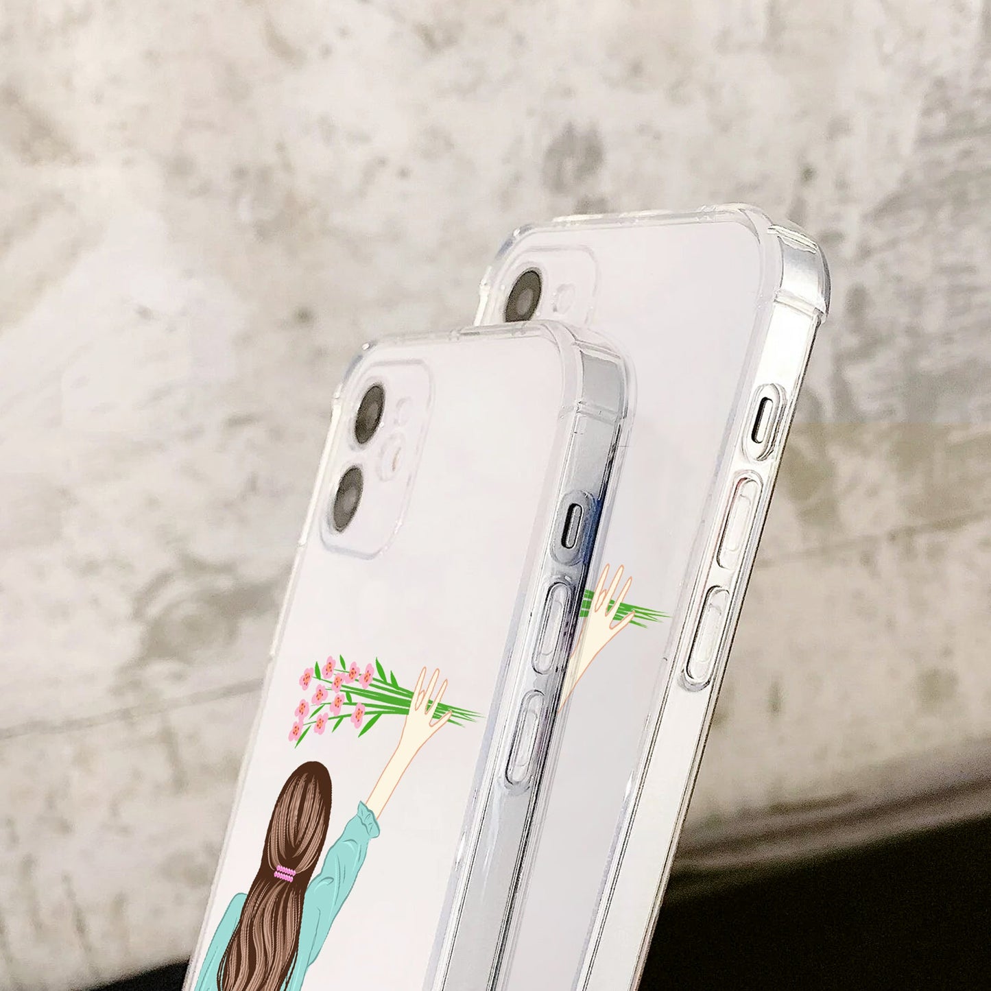 Cute Girl in Blue with Flower Custom Name Clear Silicon Soft Cover