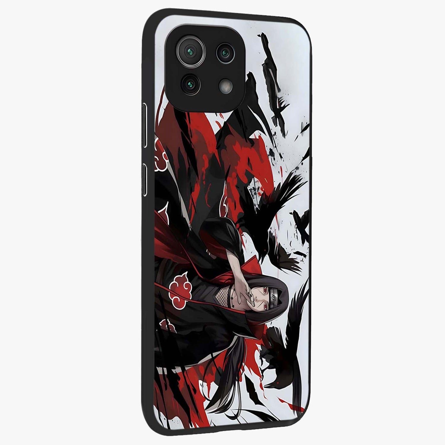 Crimson Crow Illusion Glass Case upright view showcasing striking crow illusion artwork with intense crimson theme.