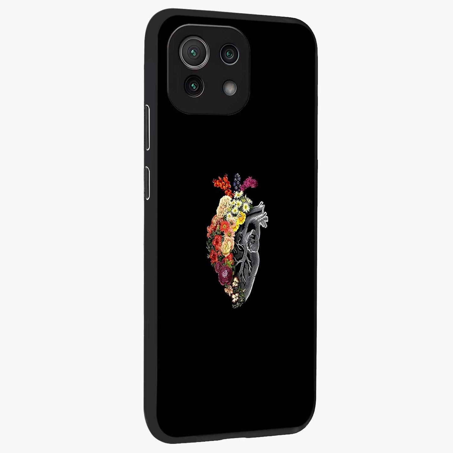 Heart With Flowers Glass Case upright view showcasing decorative heart and floral artwork with sweet romantic theme.