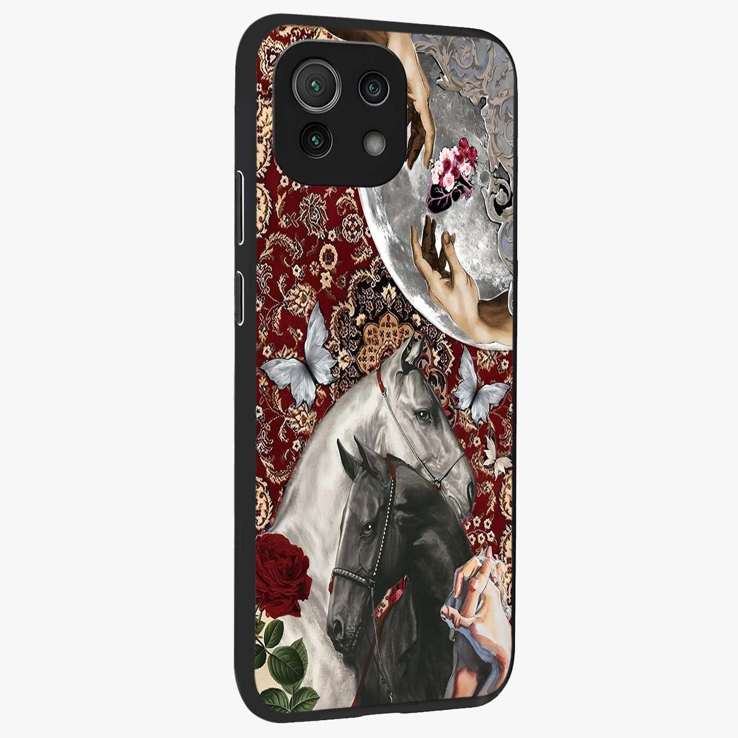 Moonlit Royal Stallion Glass Case upright view showcasing dramatic horse artwork with glowing moon themed design.