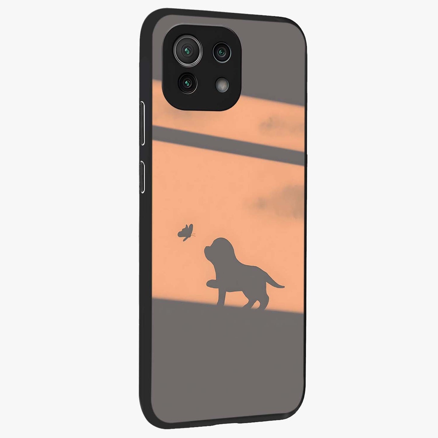 Puppy Shadow Art Glass Case upright view showcasing charming puppy artwork with creative silhouette theme.