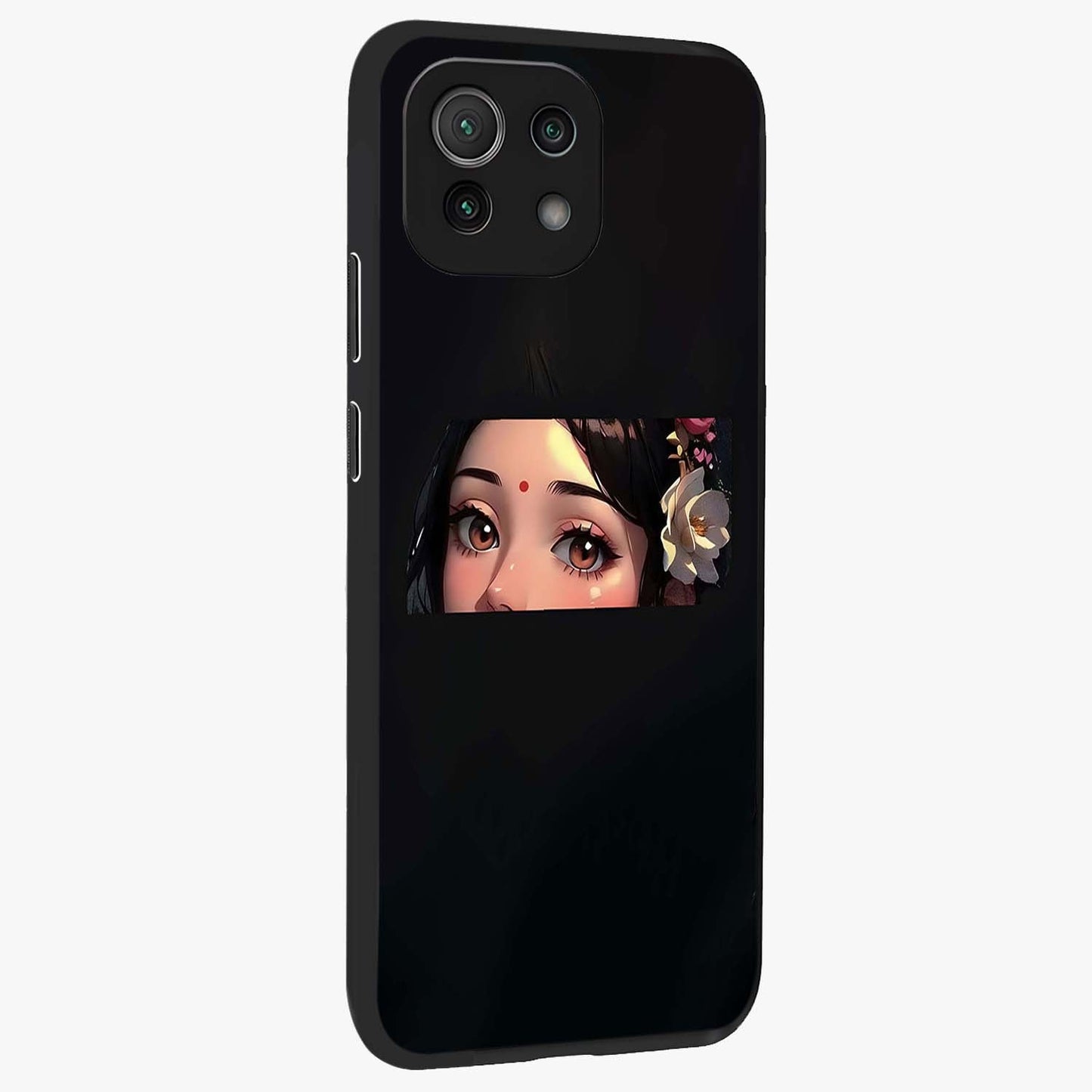 Radha Divine Embrace Glass Case upright view showcasing sacred Radha themed artwork with peaceful devotional style.