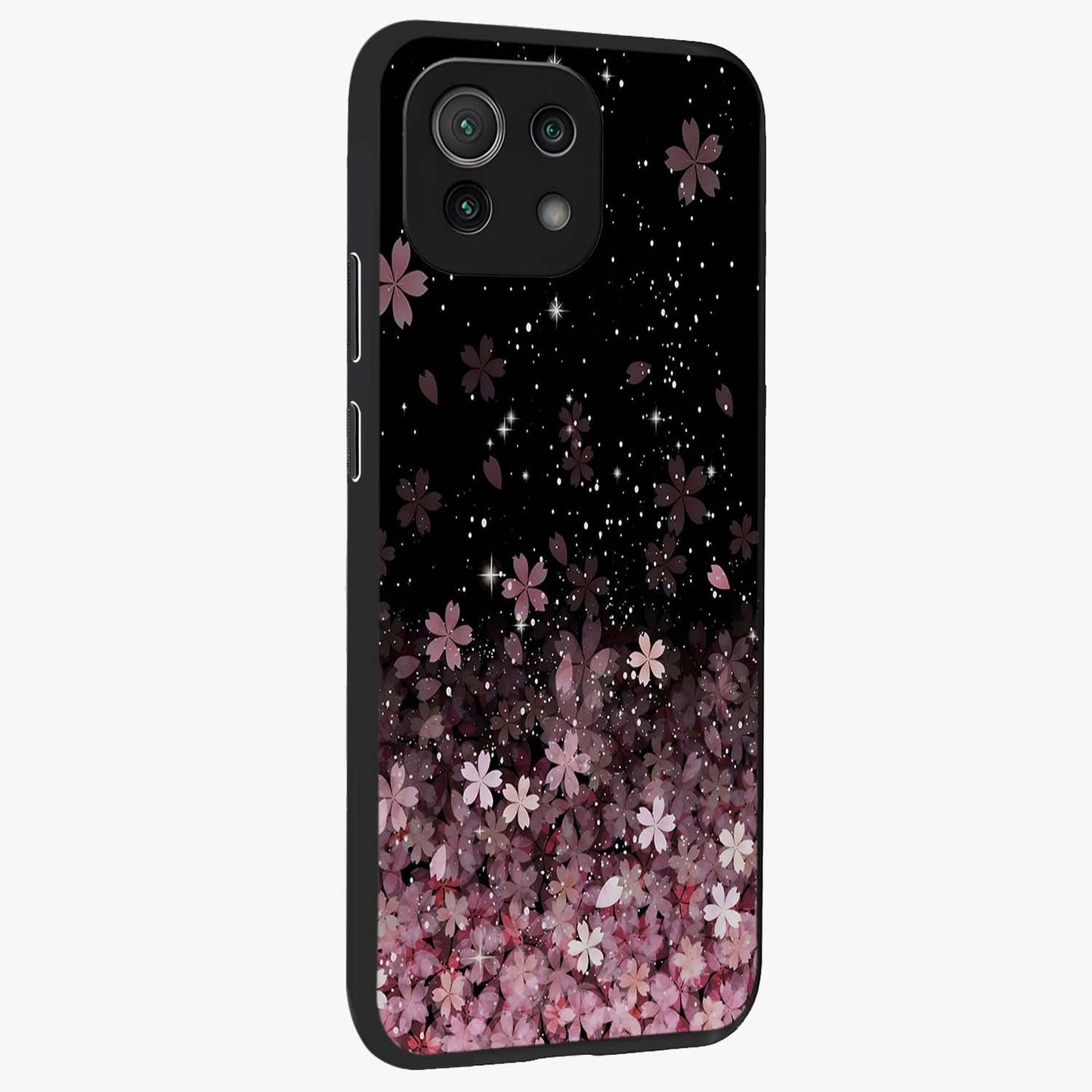 Small Starry Flowers Glass Case upright view showcasing charming floral artwork with dreamy starry theme.