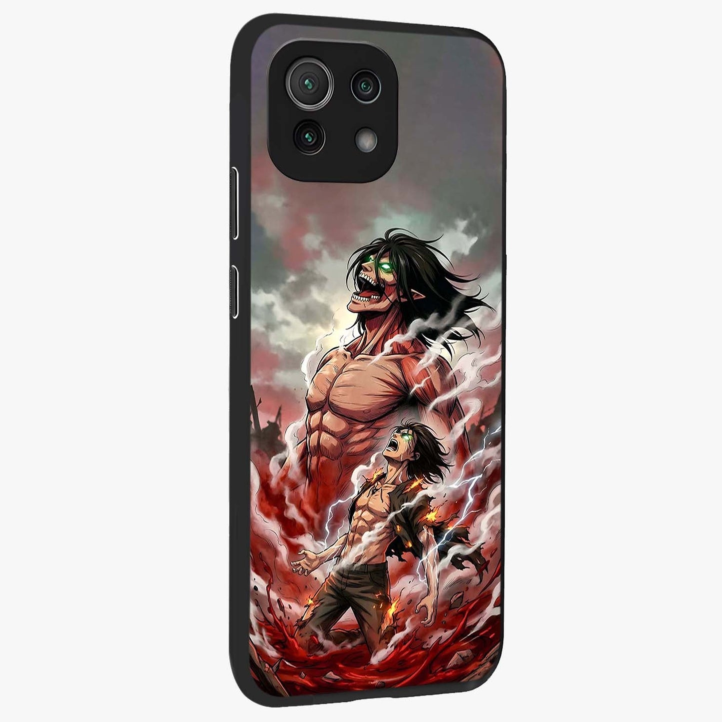 Titan Awakening Fury Glass Case upright view showcasing intense titan artwork with epic fantasy theme.