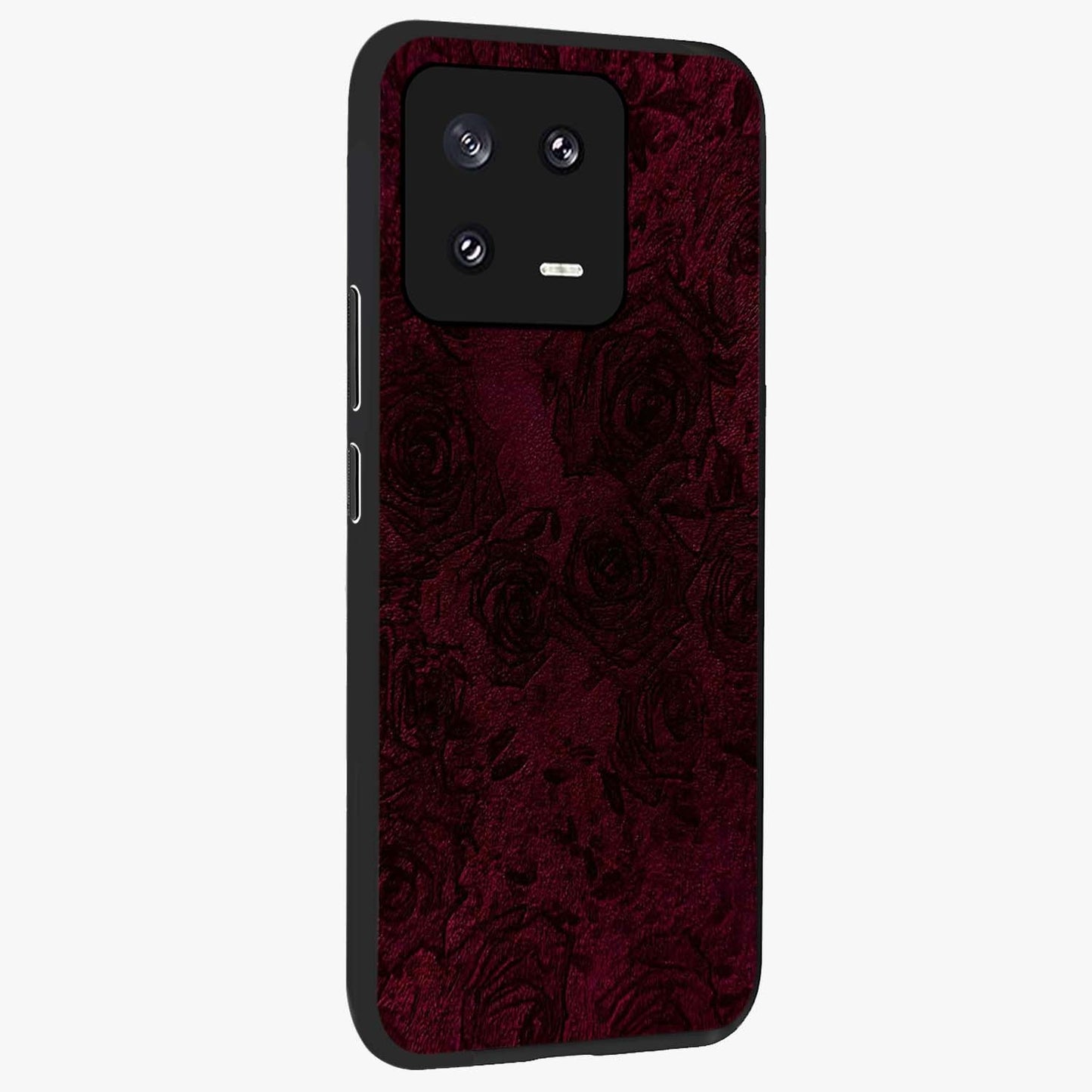 Crimson Fade Flow Glass Case upright view showcasing dynamic crimson flow artwork with stylish abstract theme.