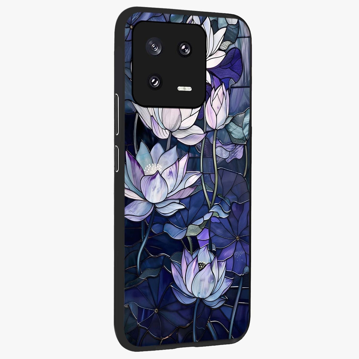 Gloss Petal Rush Glass Case upright view showcasing dynamic floral petal artwork with modern botanical theme.