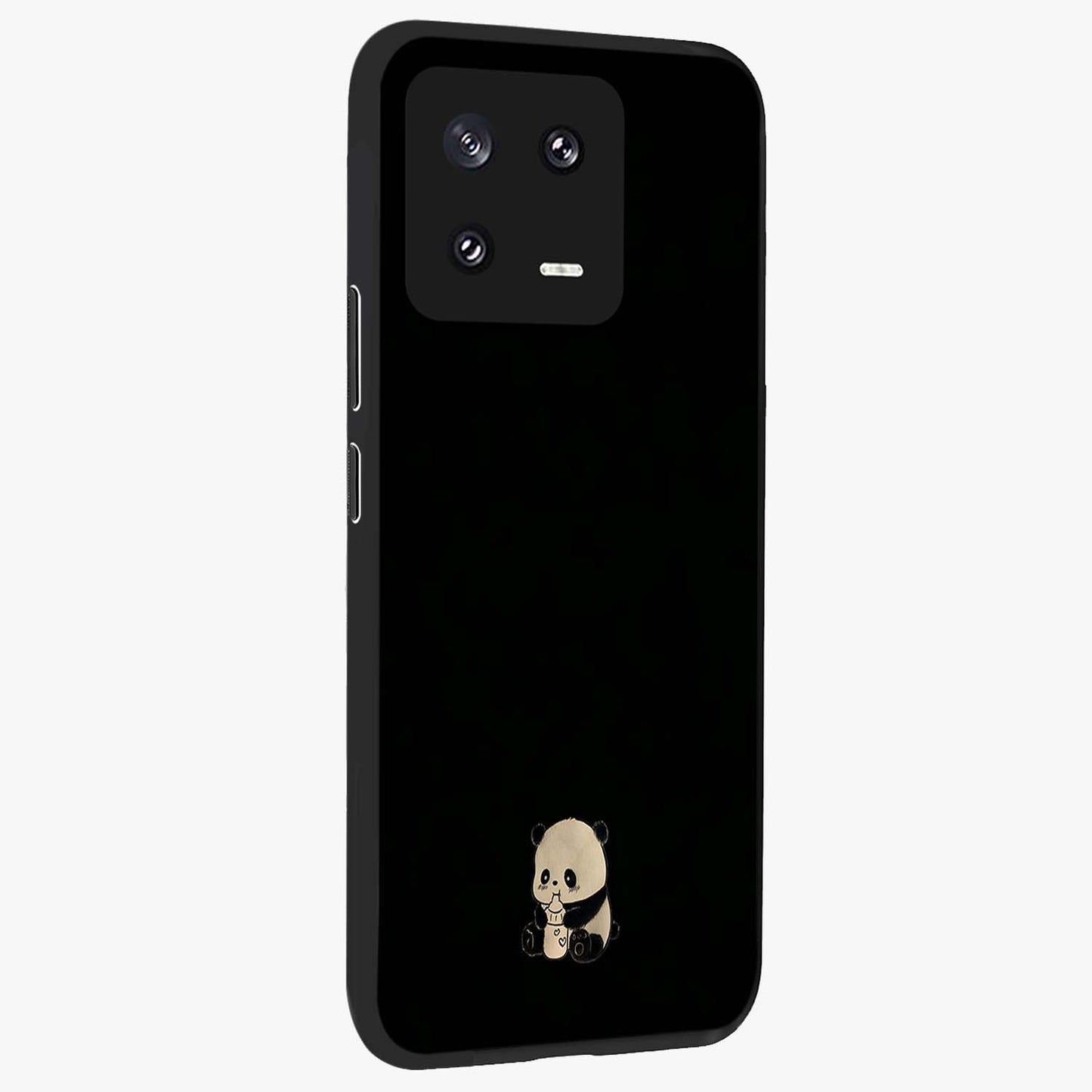 Midnight Panda Love Glass Case upright view showcasing charming panda artwork with playful romantic theme.
