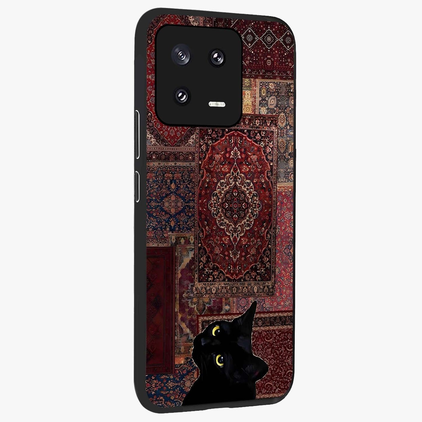 Regal Magic Cat Apple Glass Case upright view showcasing charming cat artwork with playful magical theme.