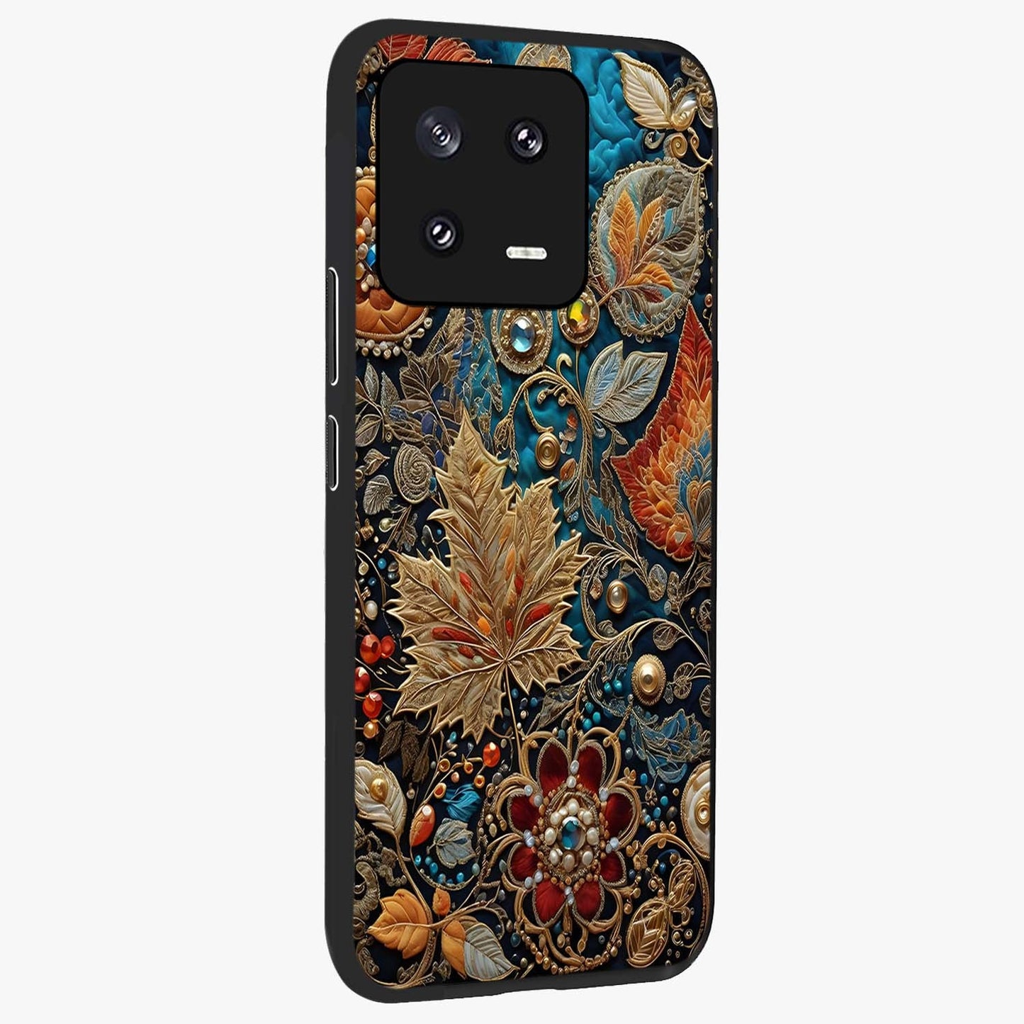 Royal Jewel Garden Glass Case upright view showcasing rich floral artwork with luxurious garden theme.